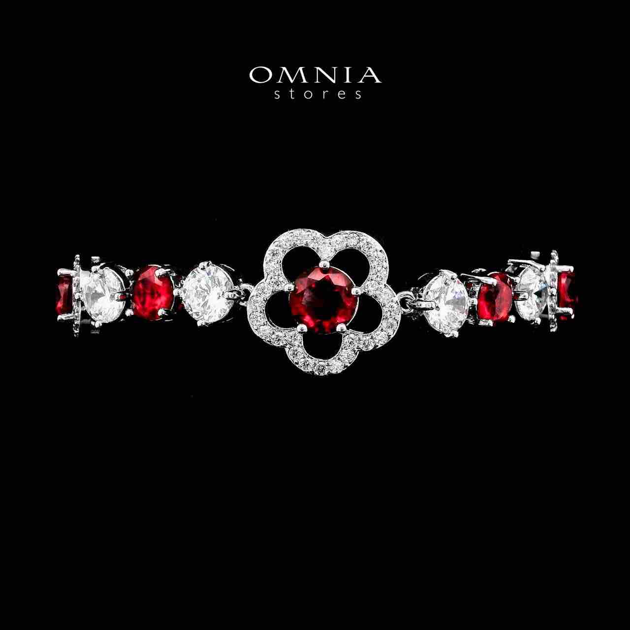 Omnia Esra Red Full Set in High Quality Zircon Stone Rhodium Plated
