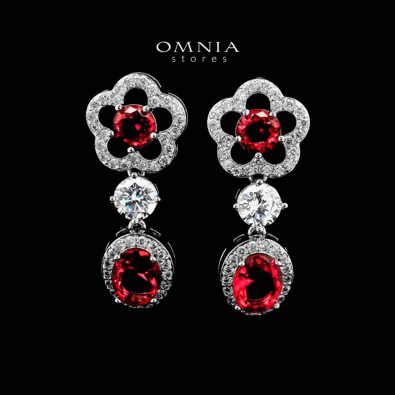 Omnia Esra Red Full Set in High Quality Zircon Stone Rhodium Plated