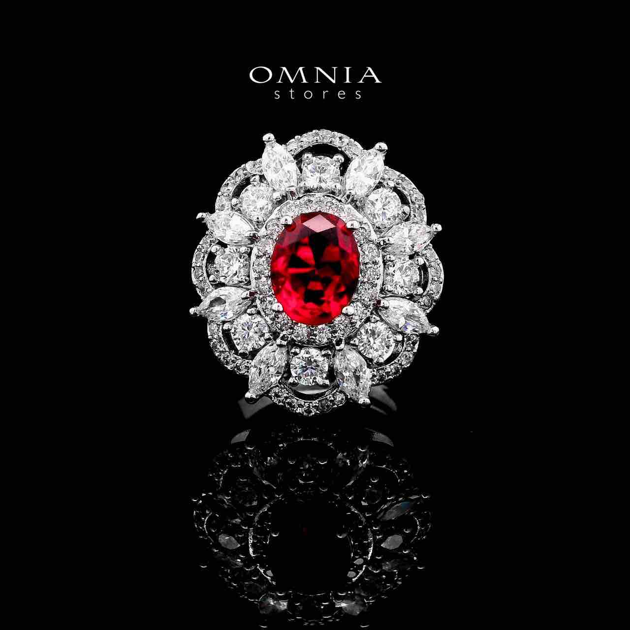 Omnia Esra Red Full Set in High Quality Zircon Stone Rhodium Plated