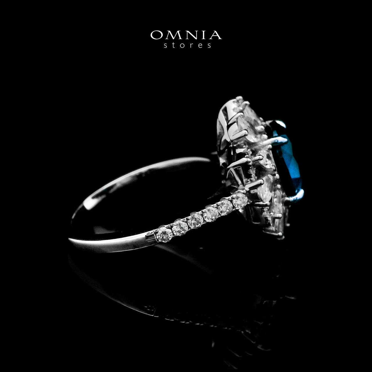 Omnia Hazar Blue Ring 92.5 Silver Certified in High Quality Lab Grown Sapphire Stone