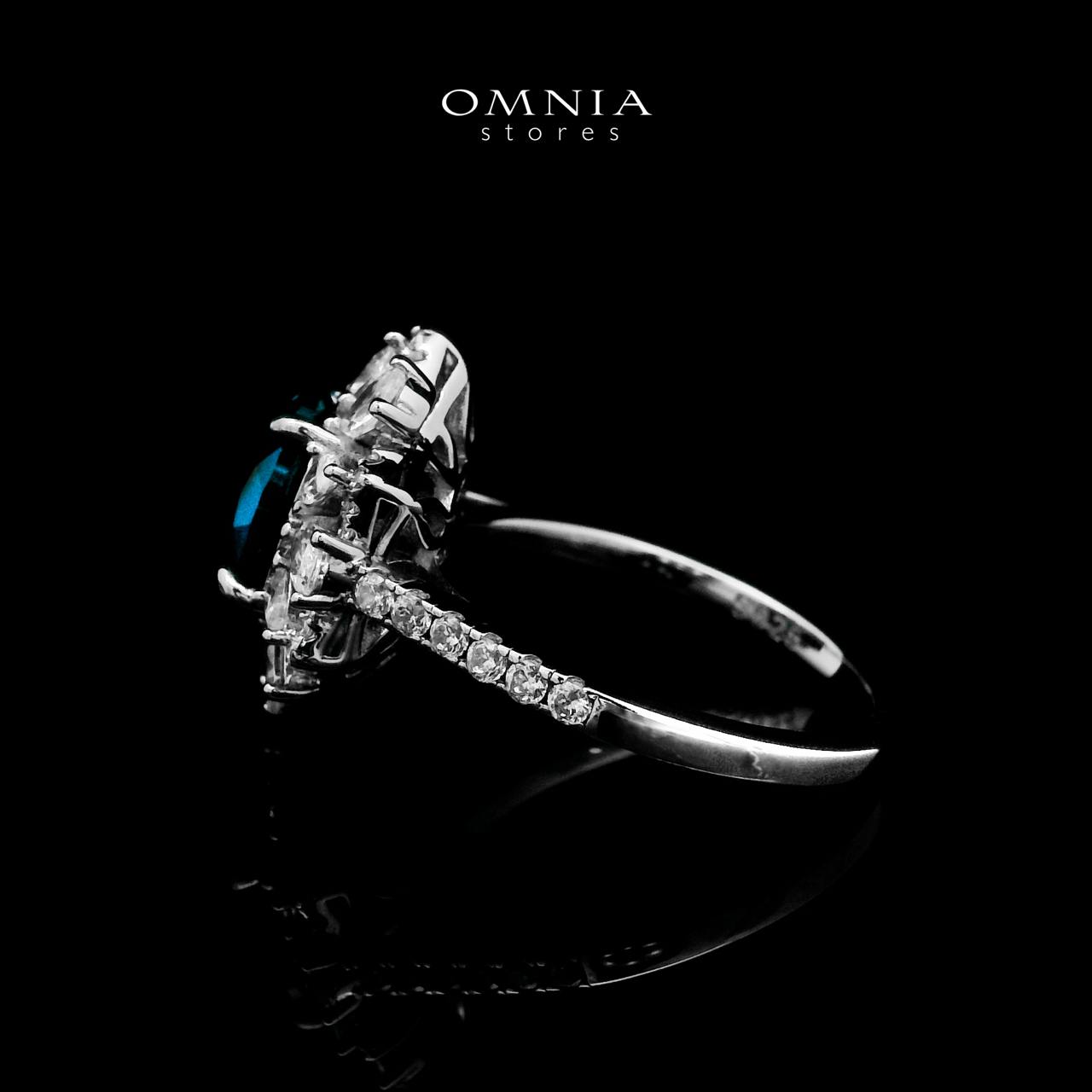 Omnia Hazar Blue Ring 92.5 Silver Certified in High Quality Lab Grown Sapphire Stone