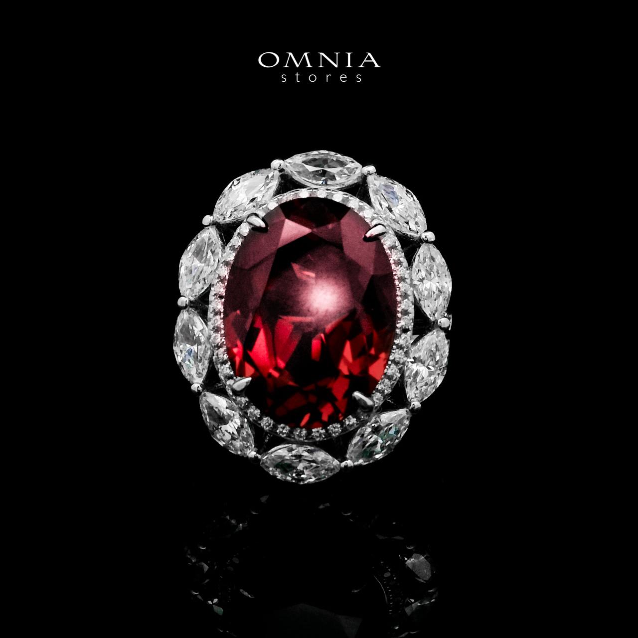 Omnia Emina Red Ring 925 in 925 Silver With High Quality GRC Certified Ruby Red Lab Grown Stones