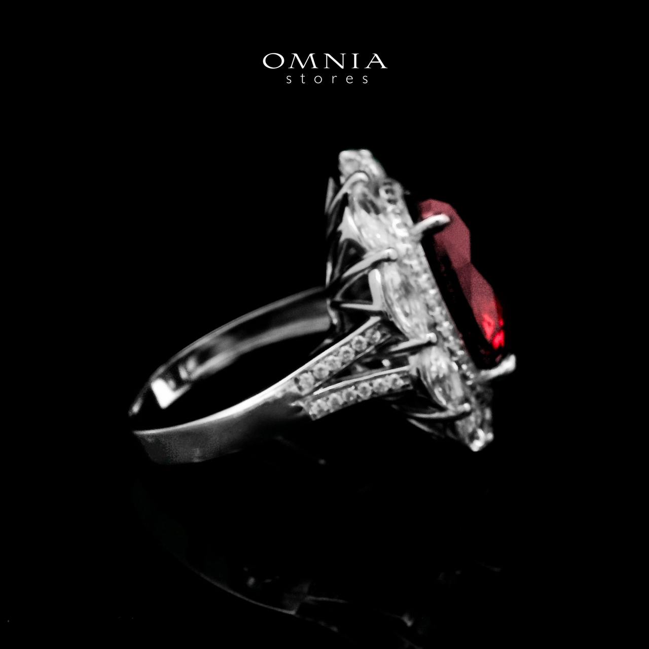 Omnia Emina Red Ring 925 in 925 Silver With High Quality GRC Certified Ruby Red Lab Grown Stones