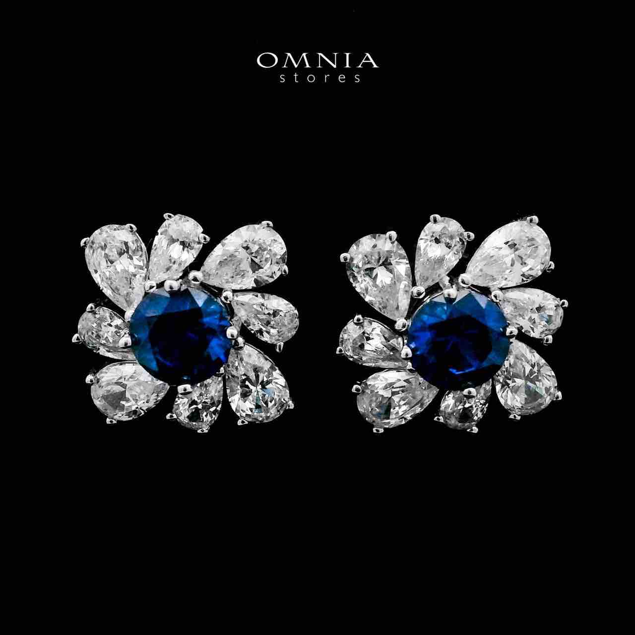 Omnia Jinan Earrings 925 Silver in GRC Certifited High Quality Sapphire Blue Lab Grown Stones
