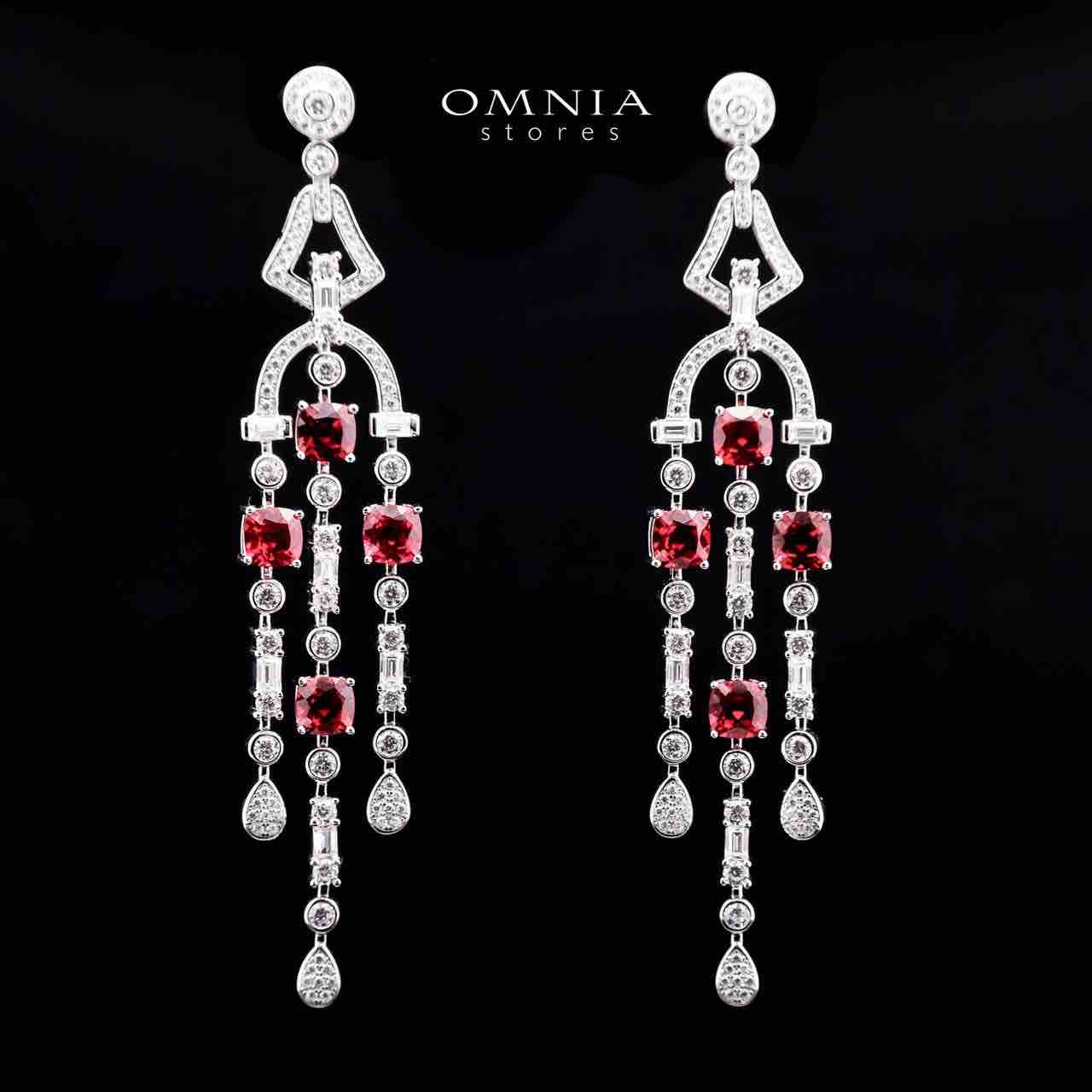 Omnia Khadija Red Drop Earrings 925 Silver Certified in High Quality Lab Grown Ruby Stone