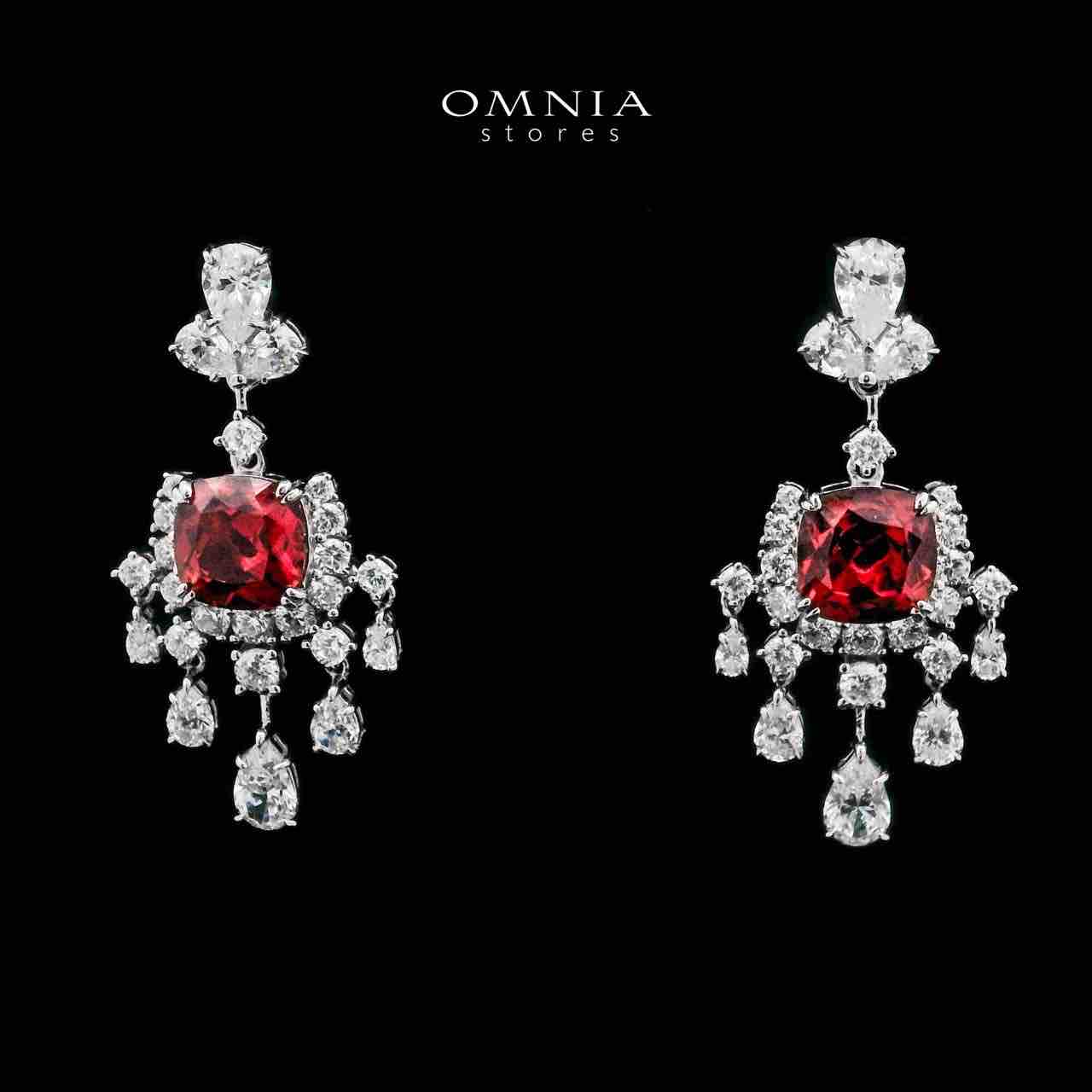 Omnia Madiha Drop Earrings in 925 Silver With High Quality GRC Certified Red Ruby Lab Grown Stones
