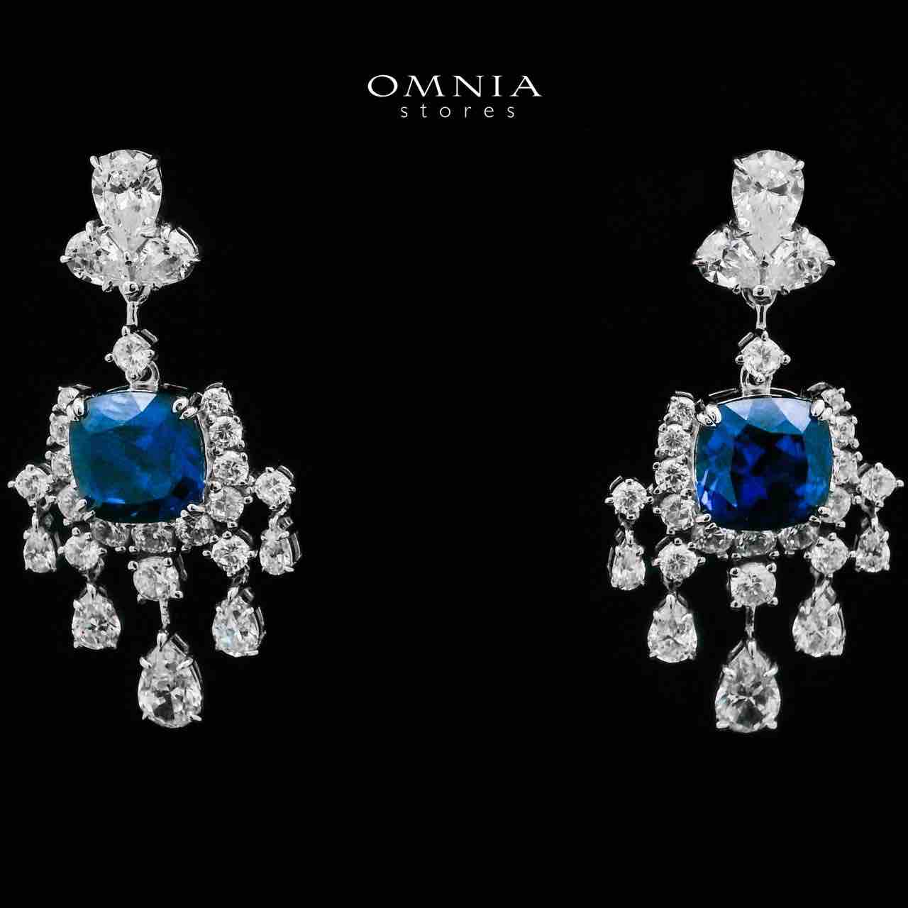 Omnia Madiha Blue Drop Earrings in 925 Silver With High Quality GRC Certified Sapphire Blue Lab Grown Stones