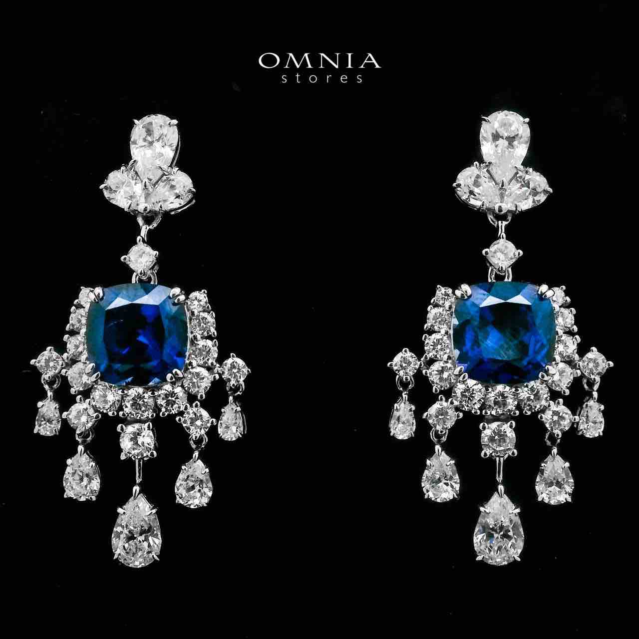 Omnia Madiha Blue Drop Earrings in 925 Silver With High Quality GRC Certified Sapphire Blue Lab Grown Stones