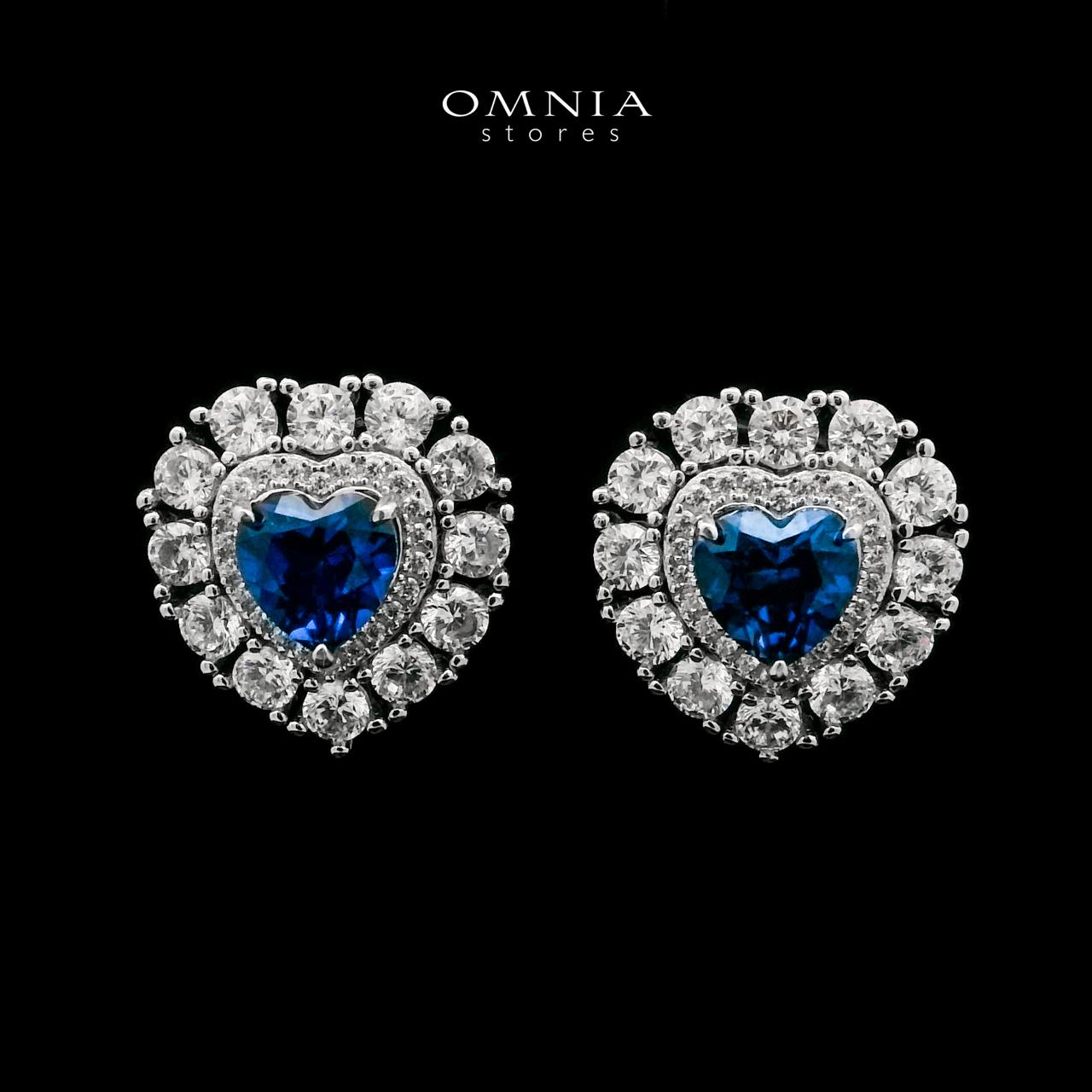 Omnia Mahasin Blue Heart Shape Earrings in 925 Silver With High Quality GRC Certified Sapphire Blue Lab Grown Stones