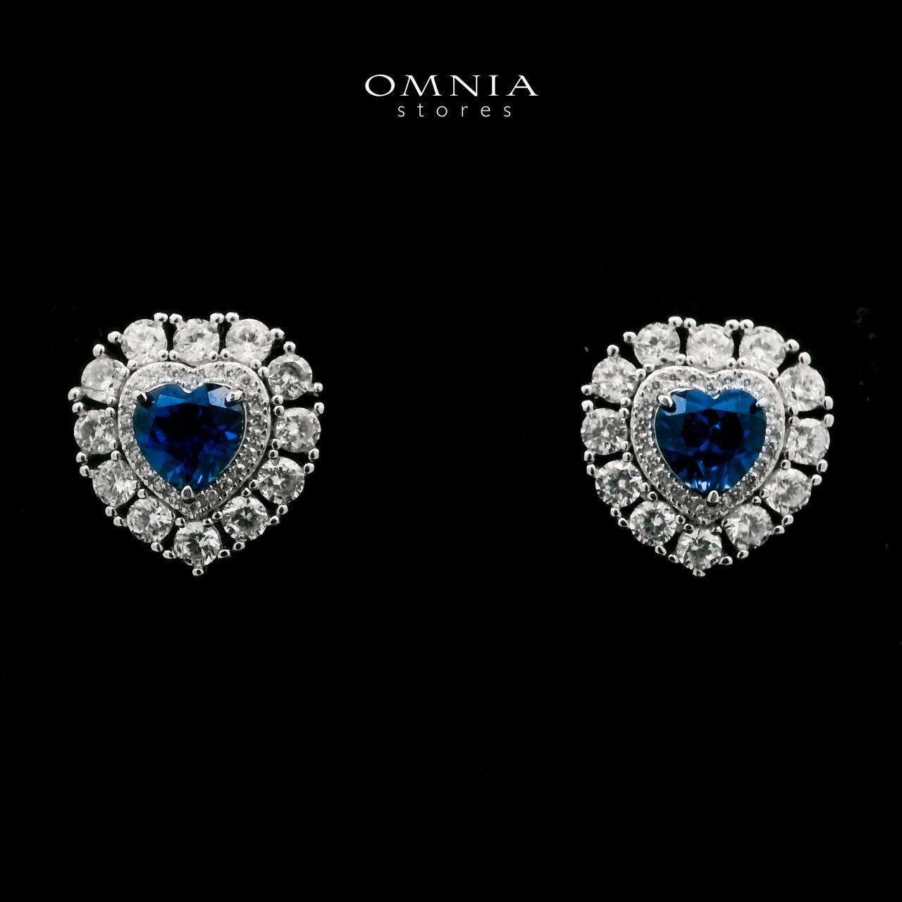 Omnia Mahasin Blue Heart Shape Earrings in 925 Silver With High Quality GRC Certified Sapphire Blue Lab Grown Stones