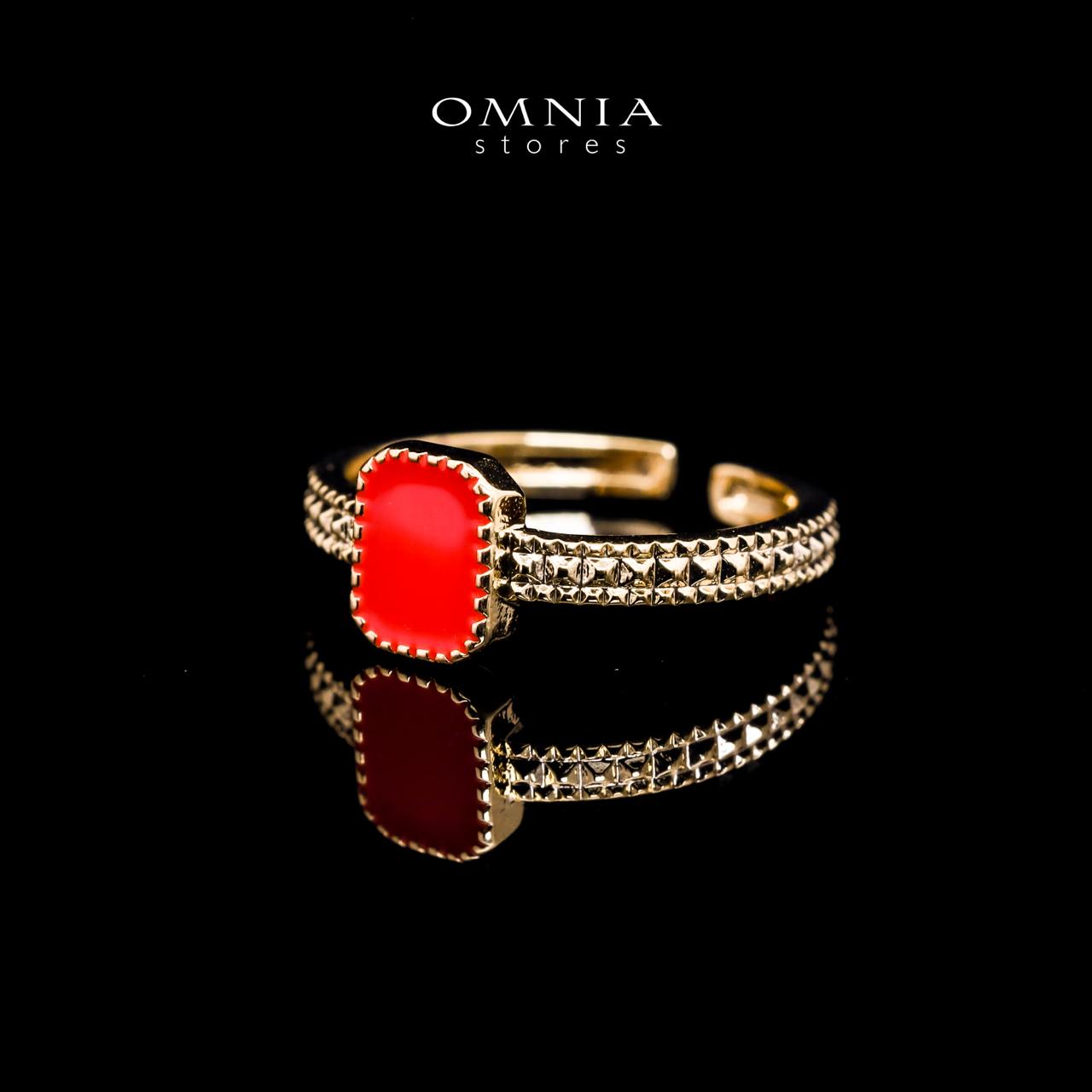 Omnia Golden Cuff With Bracelet and Ring with Red Square In Rhodium Plated - OMNIASTORES UAE