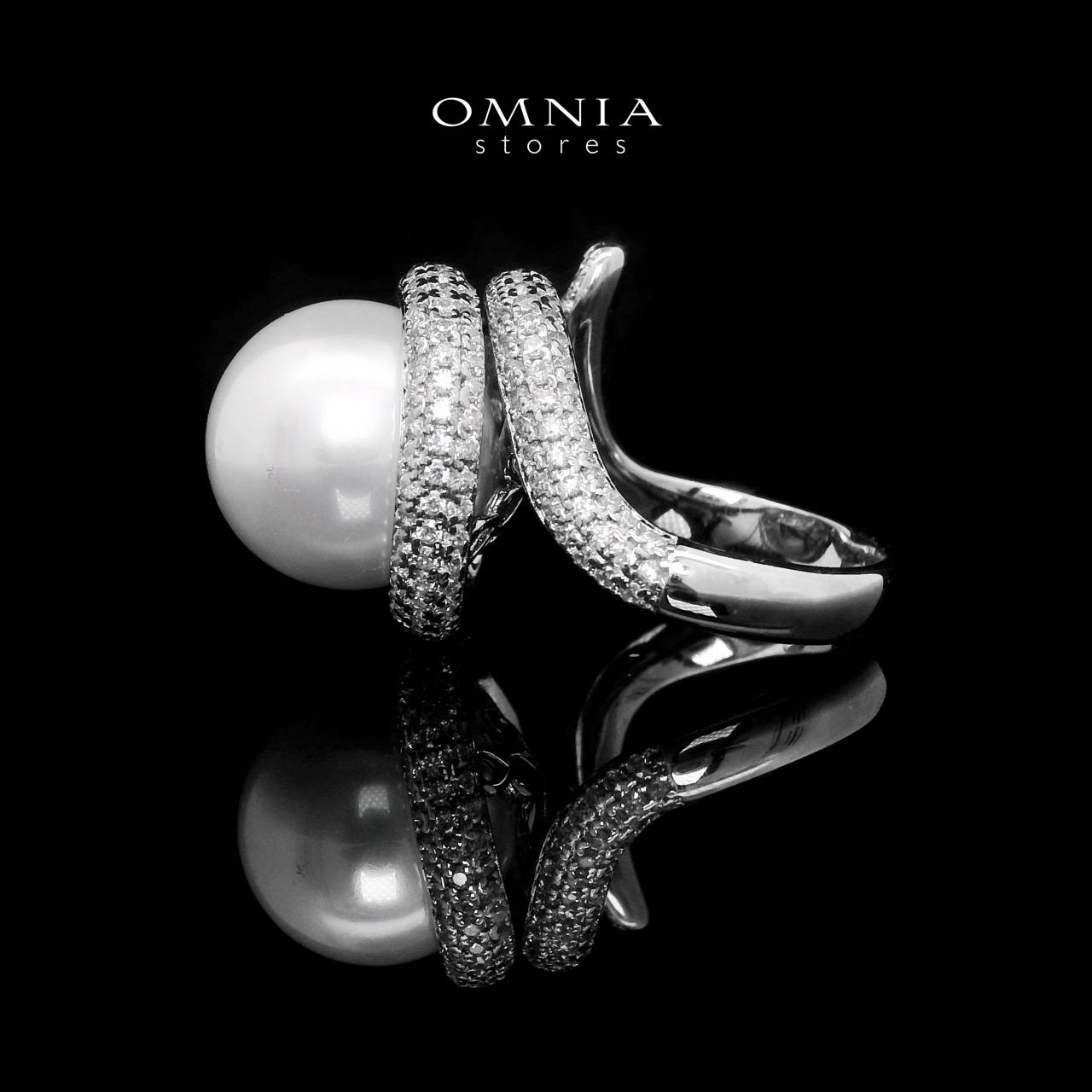 Omnia Leena White Pearl Ring in High Quality Copper Rhodium Plated (Adjustable) - OMNIASTORES UAE