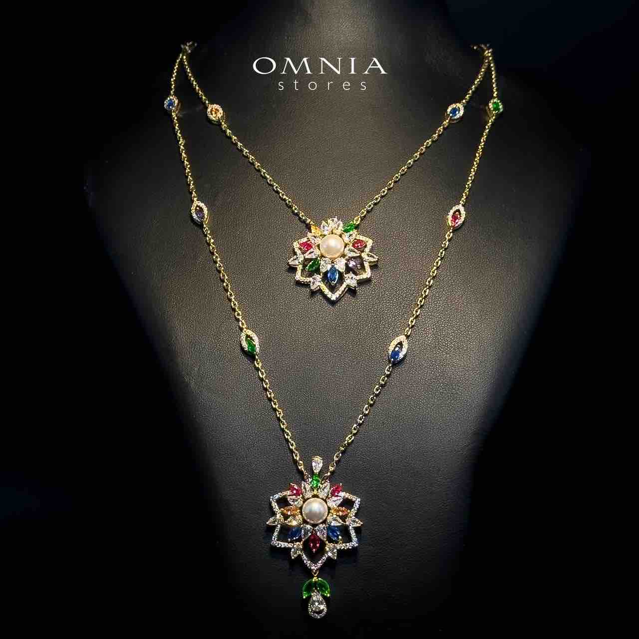 Omnia Safa Golden Multi Colored Bridal Long Chain Full Set in High Quality Zircon Stone Rhodium Plated - OMNIASTORES UAE