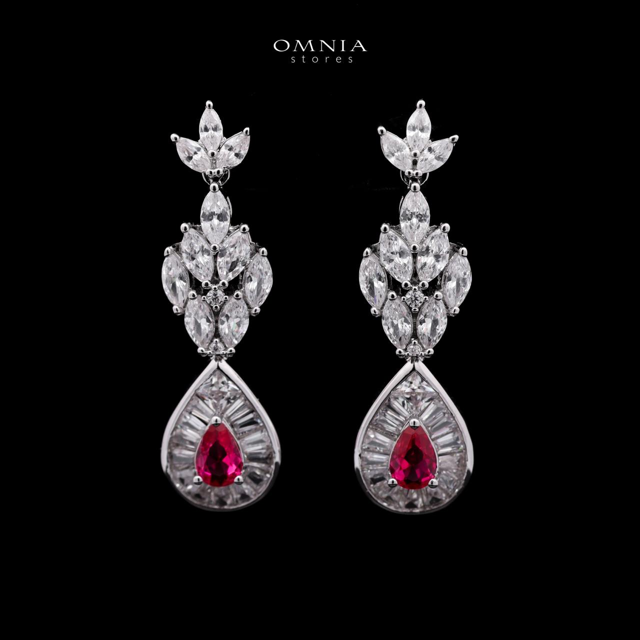 Omnia Aamira Teardrop-Design Bridal Maroon Full Set with High-Quality Zircon Stones in Rhodium-Plated Finish - OMNIASTORES UAE