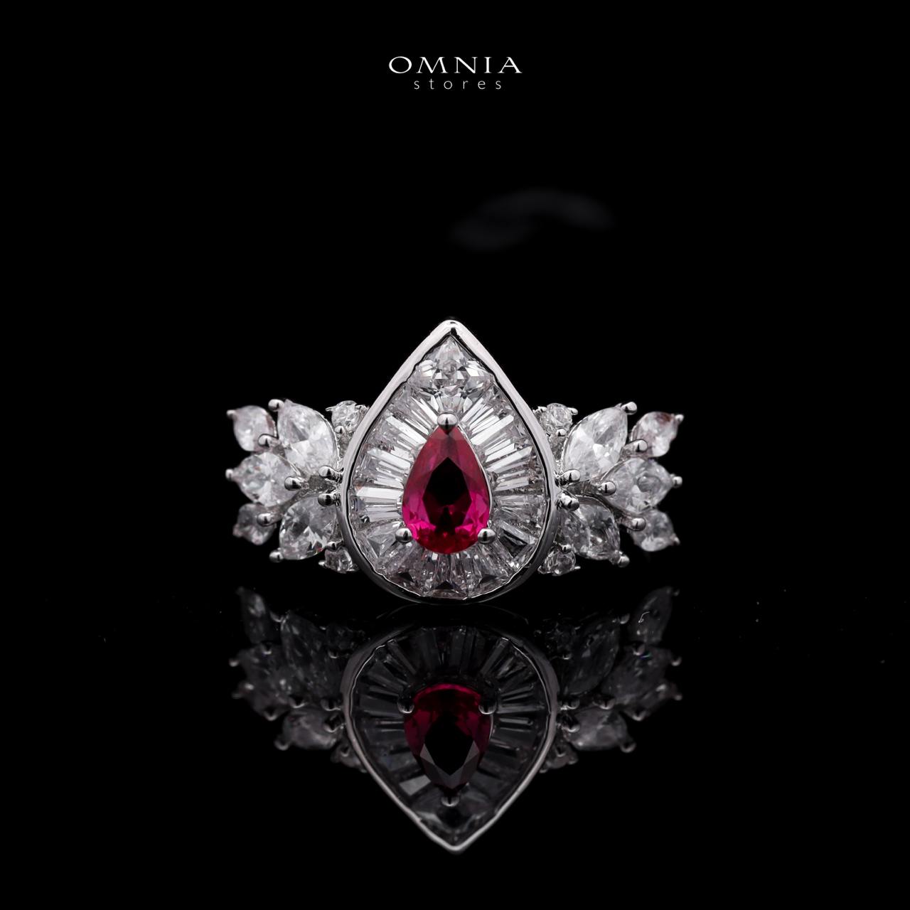 Omnia Aamira Teardrop-Design Bridal Maroon Full Set with High-Quality Zircon Stones in Rhodium-Plated Finish - OMNIASTORES UAE