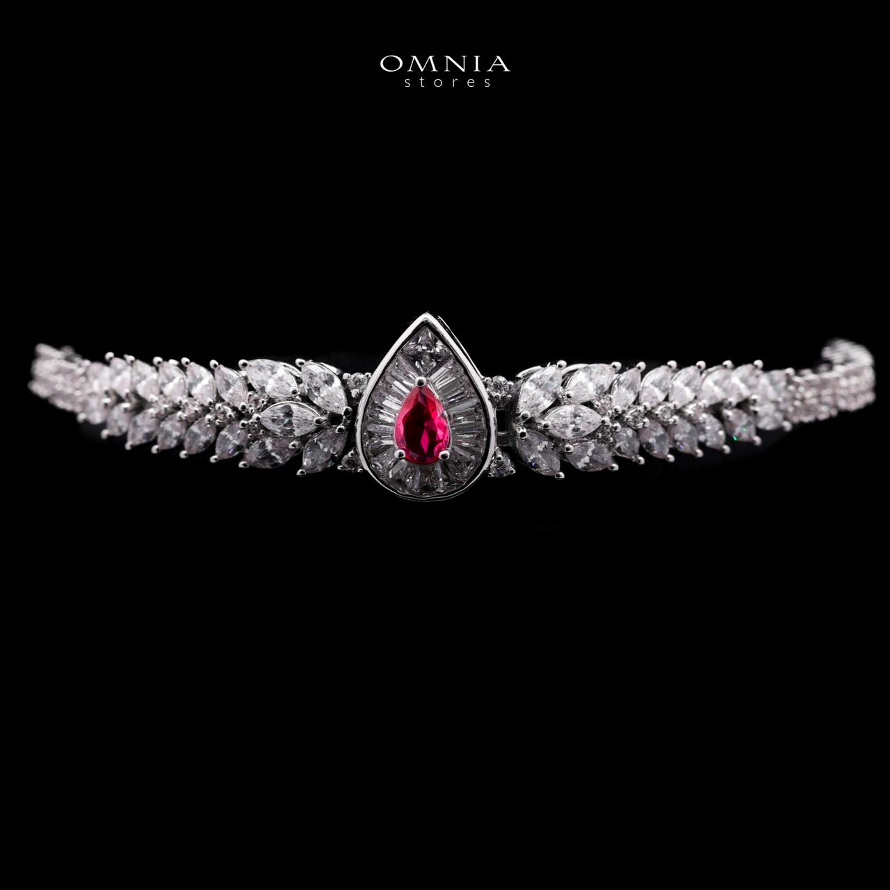 Omnia Aamira Teardrop-Design Bridal Maroon Full Set with High-Quality Zircon Stones in Rhodium-Plated Finish - OMNIASTORES UAE