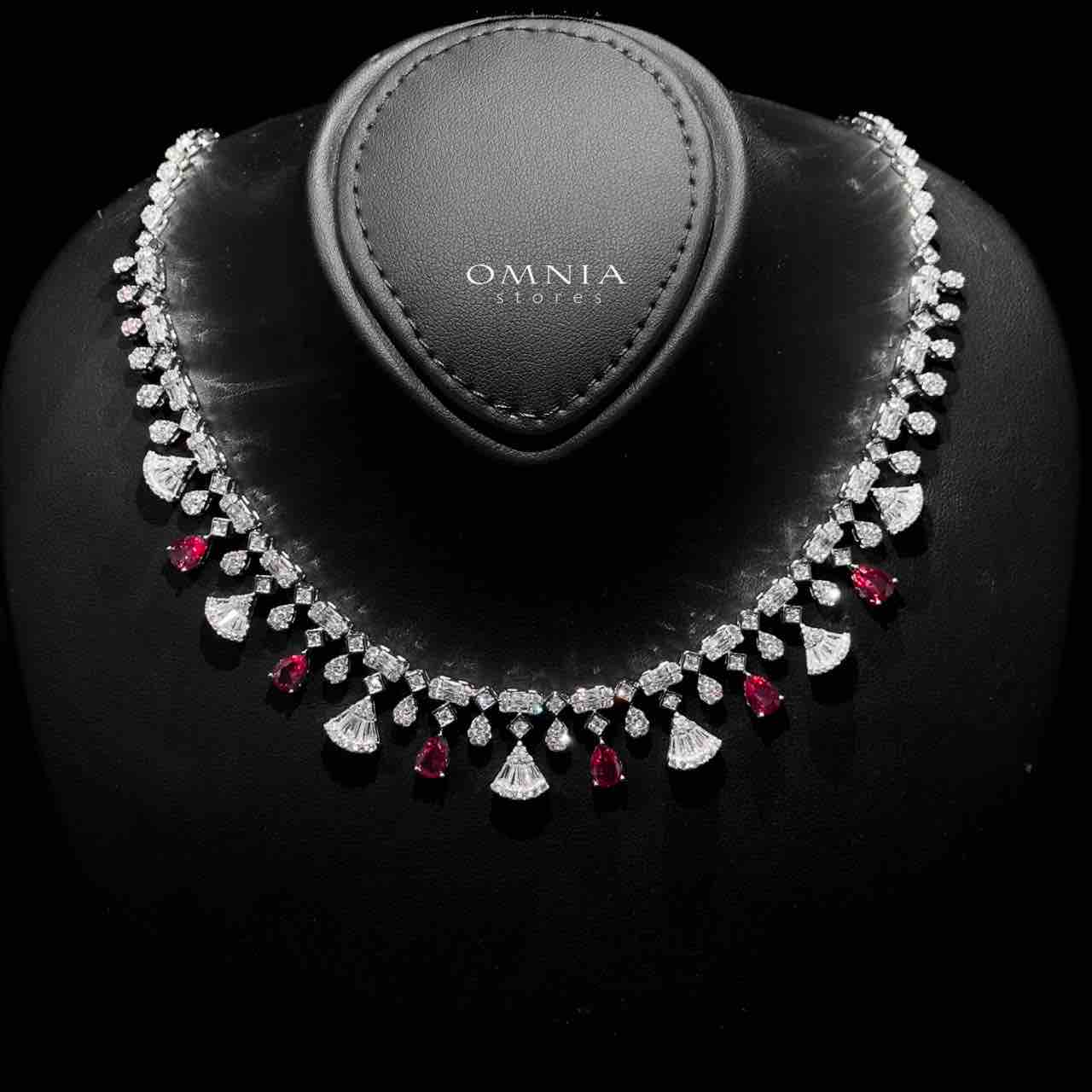 Omnia Marwa Maroon Bridal Full Set in High Quality Zircon Stone Rhodium Plated - OMNIASTORES UAE