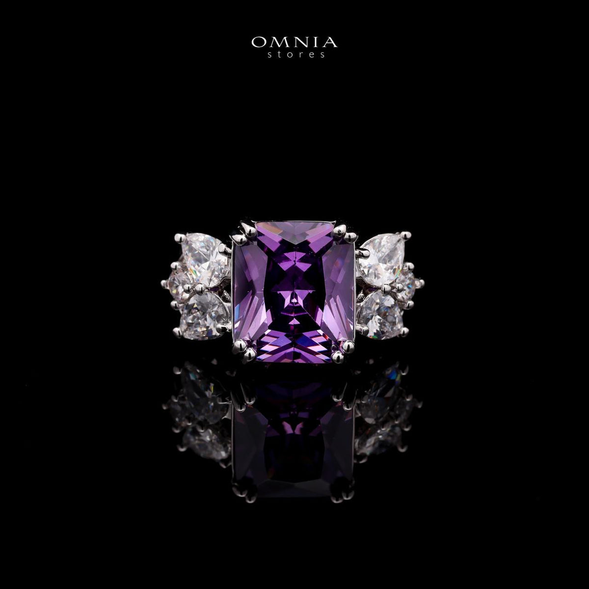 Omnia Amelia Purple Bridal Full Set in High Quality Simulated Diamonds Premium Rhodium Plated - OMNIASTORES UAE