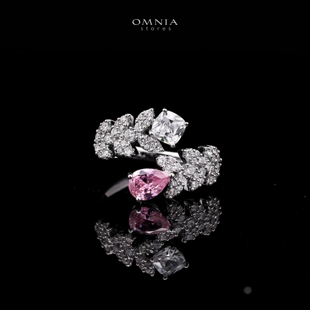 Omnia Yara Bridal Pink and White Full Set in High Quality Zircon Stone Rhodium Plated