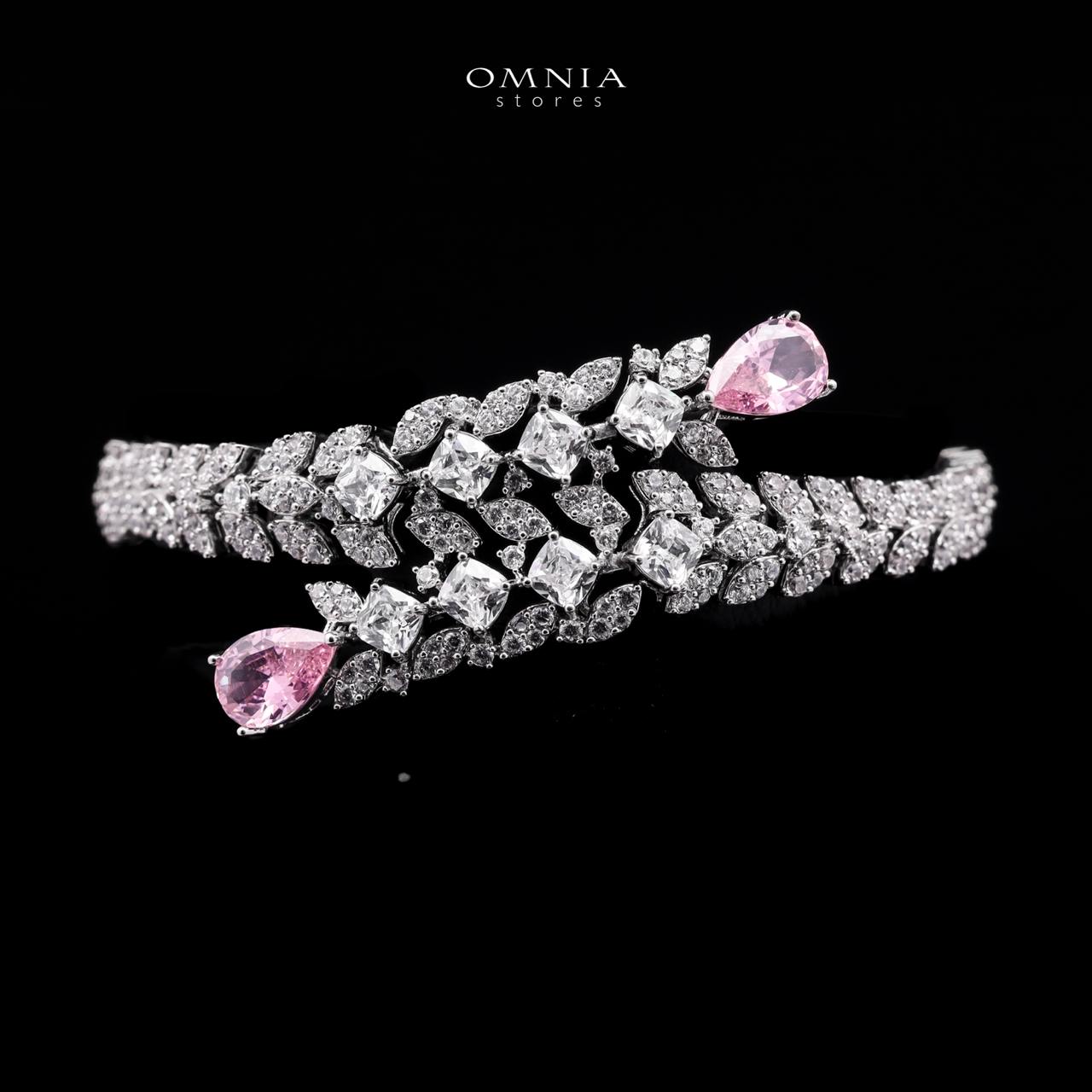 Omnia Yara Bridal Pink and White Full Set in High Quality Zircon Stone Rhodium Plated