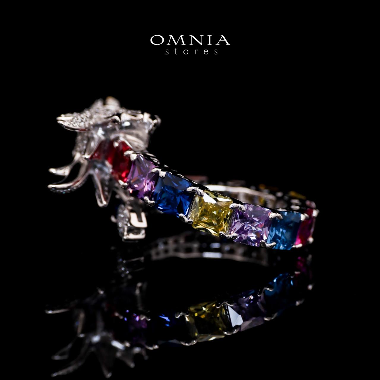Aya Shine Dragon Design Multicolor Ring in 925 Silver with High-Quality Simulated Diamonds
