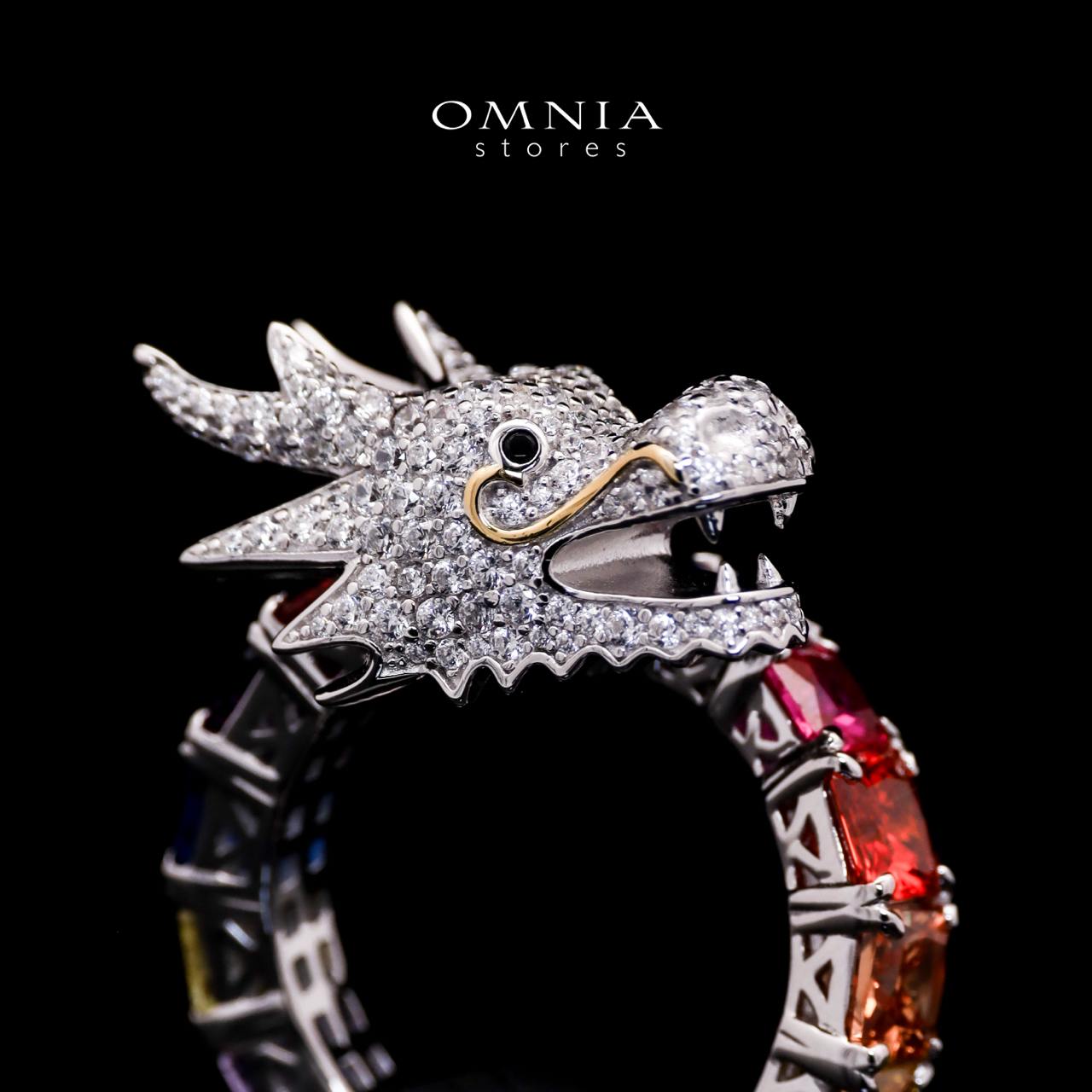 Aya Shine Dragon Design Multicolor Ring in 925 Silver with High-Quality Simulated Diamonds