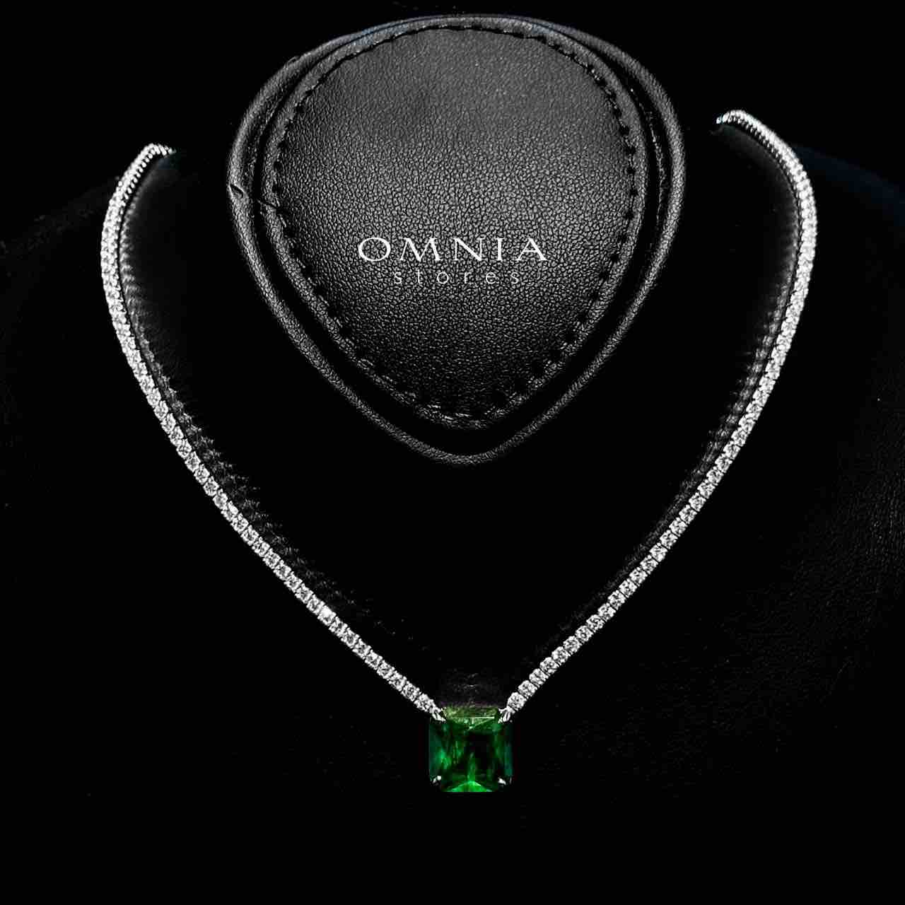 Omnia Bettina Green Necklace 925 Silver in High Quality Simulated Diamonds
