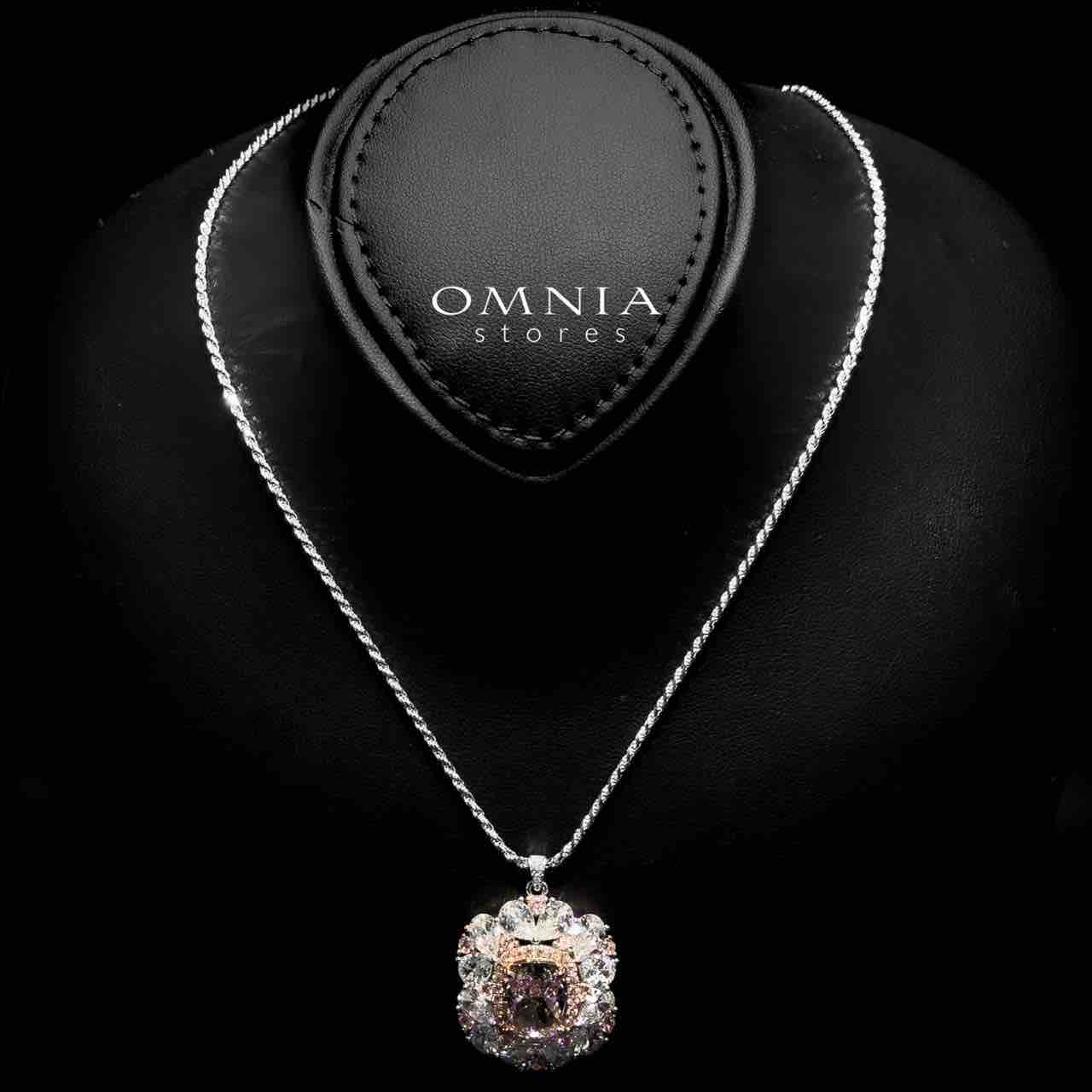 Dubai Pink Floral Design Necklace In 925 Silver High Quality Simulated Diamonds