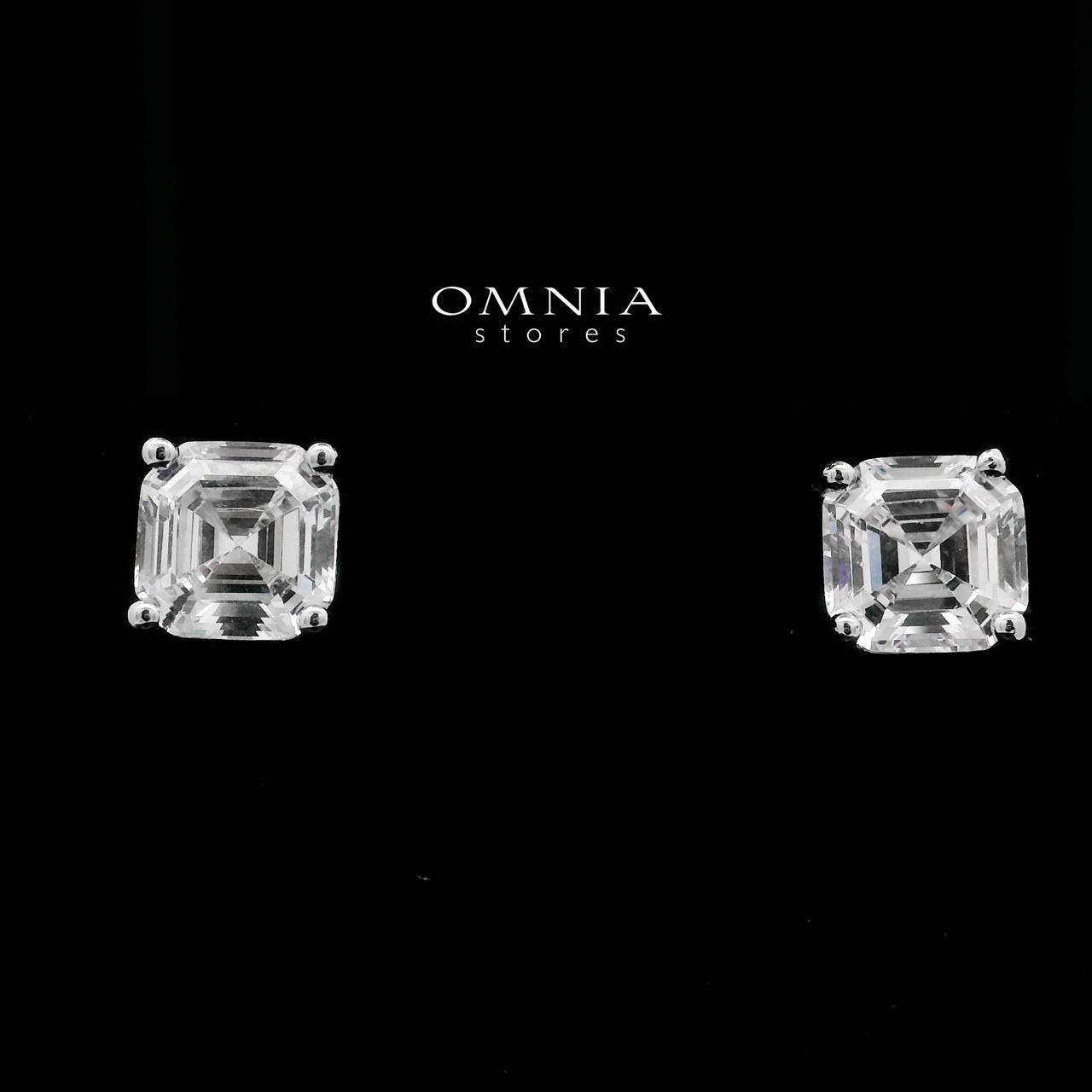 Zakia White Square Stud Earrings In High-Quality Zircon Stones in a Rhodium Plated