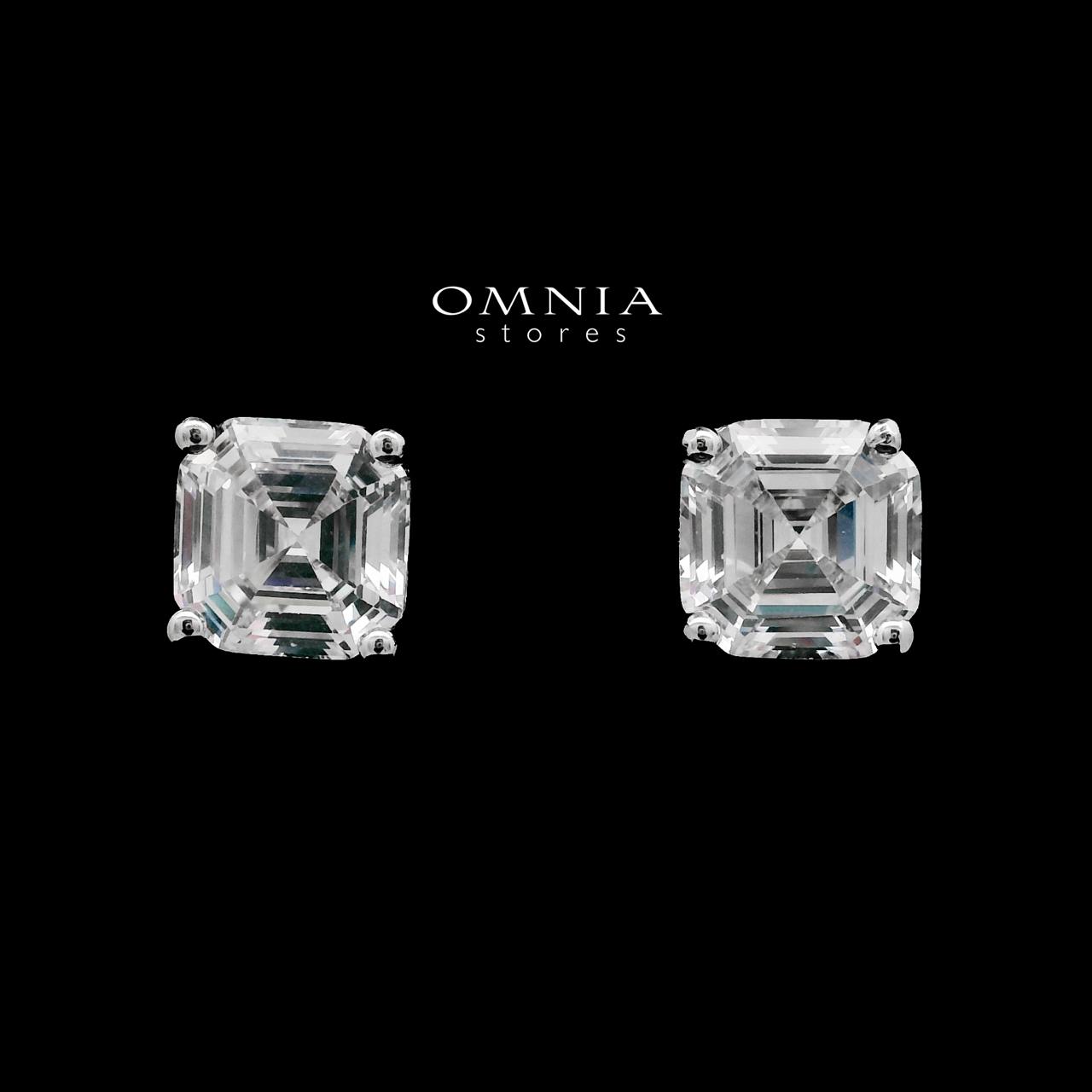 Zakia White Square Stud Earrings In High-Quality Zircon Stones in a Rhodium Plated