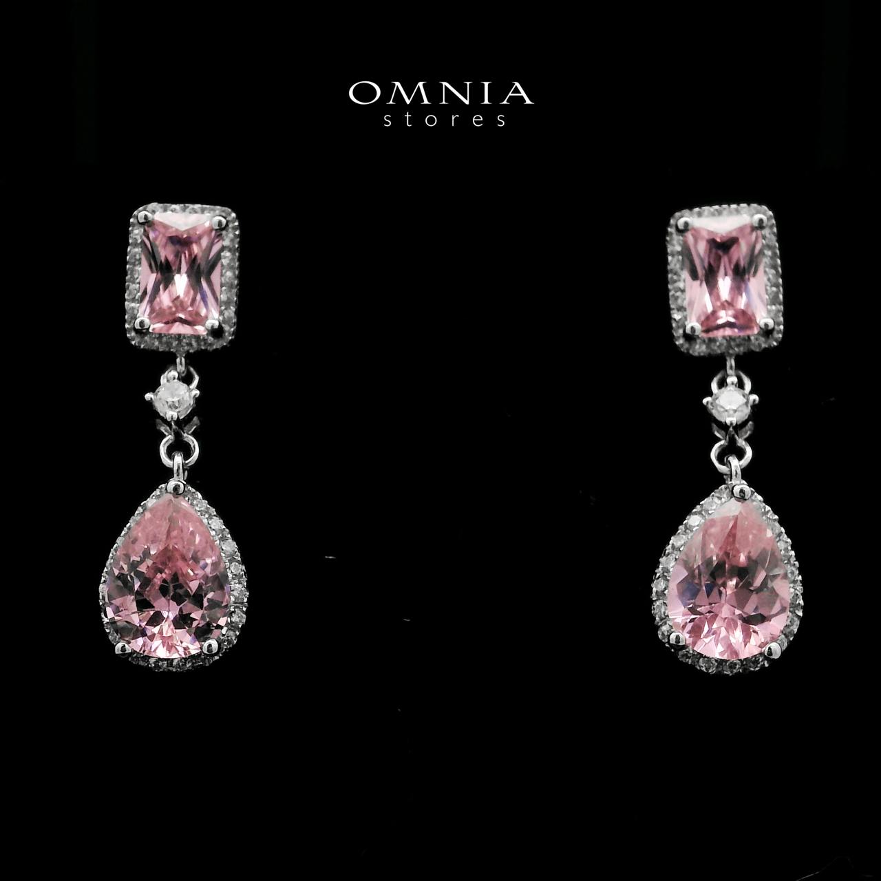 Zeinab Pink Drop Earrings In High-Quality Zircon Stones in a Rhodium Plated