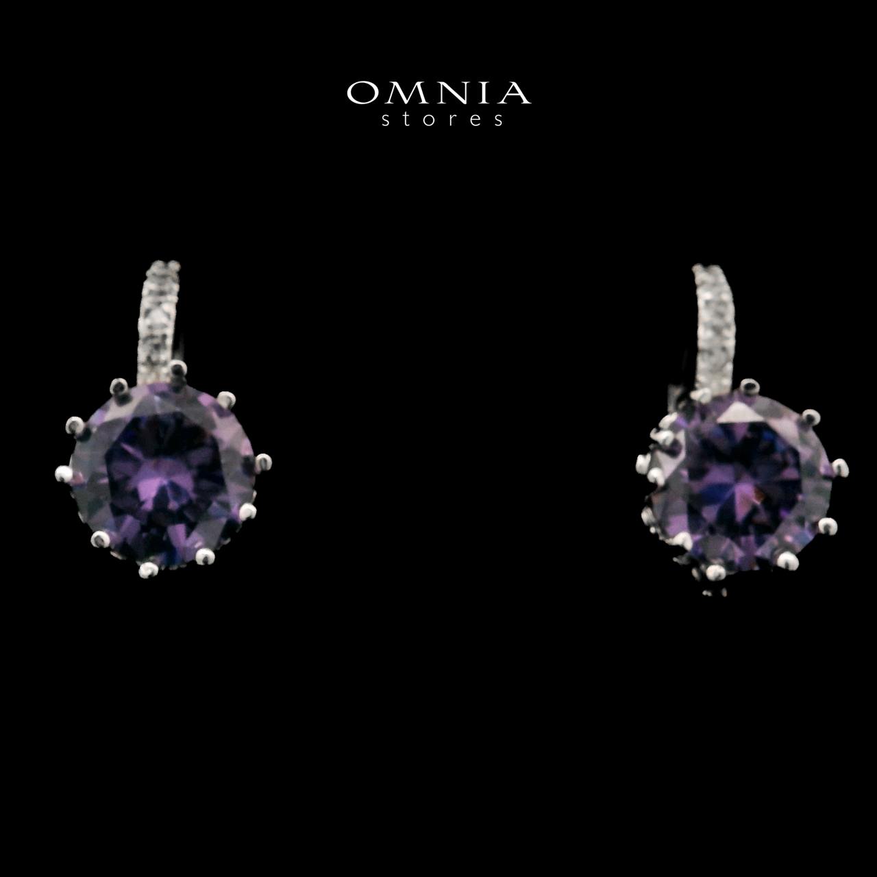 Zawya Purple Drop Earrings In High-Quality Zircon Stones in a Rhodium Plated