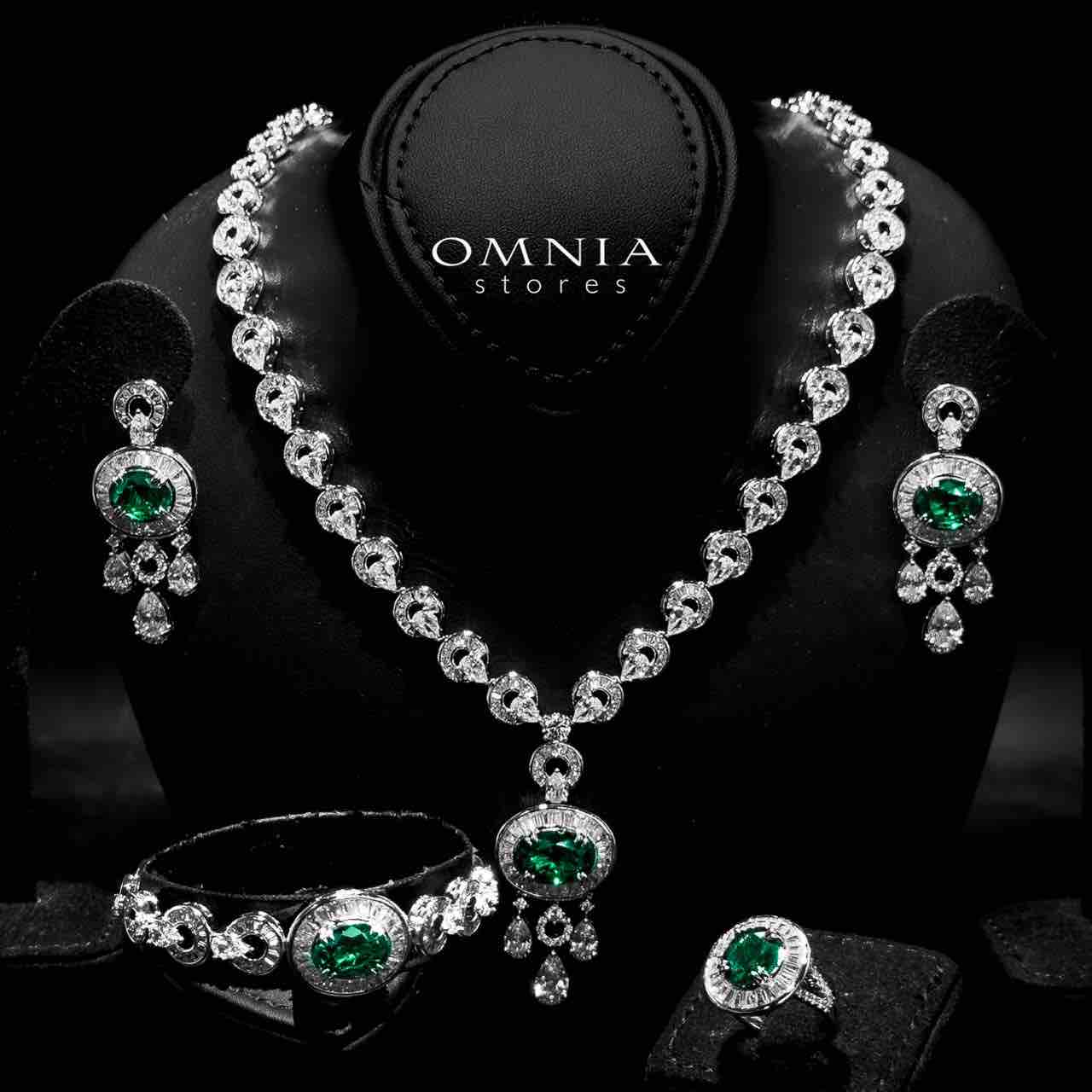 Omnia Hayah Green Bridal Full Set in High Quality Zircon Stone in Rhodium Plated - OMNIASTORES UAE