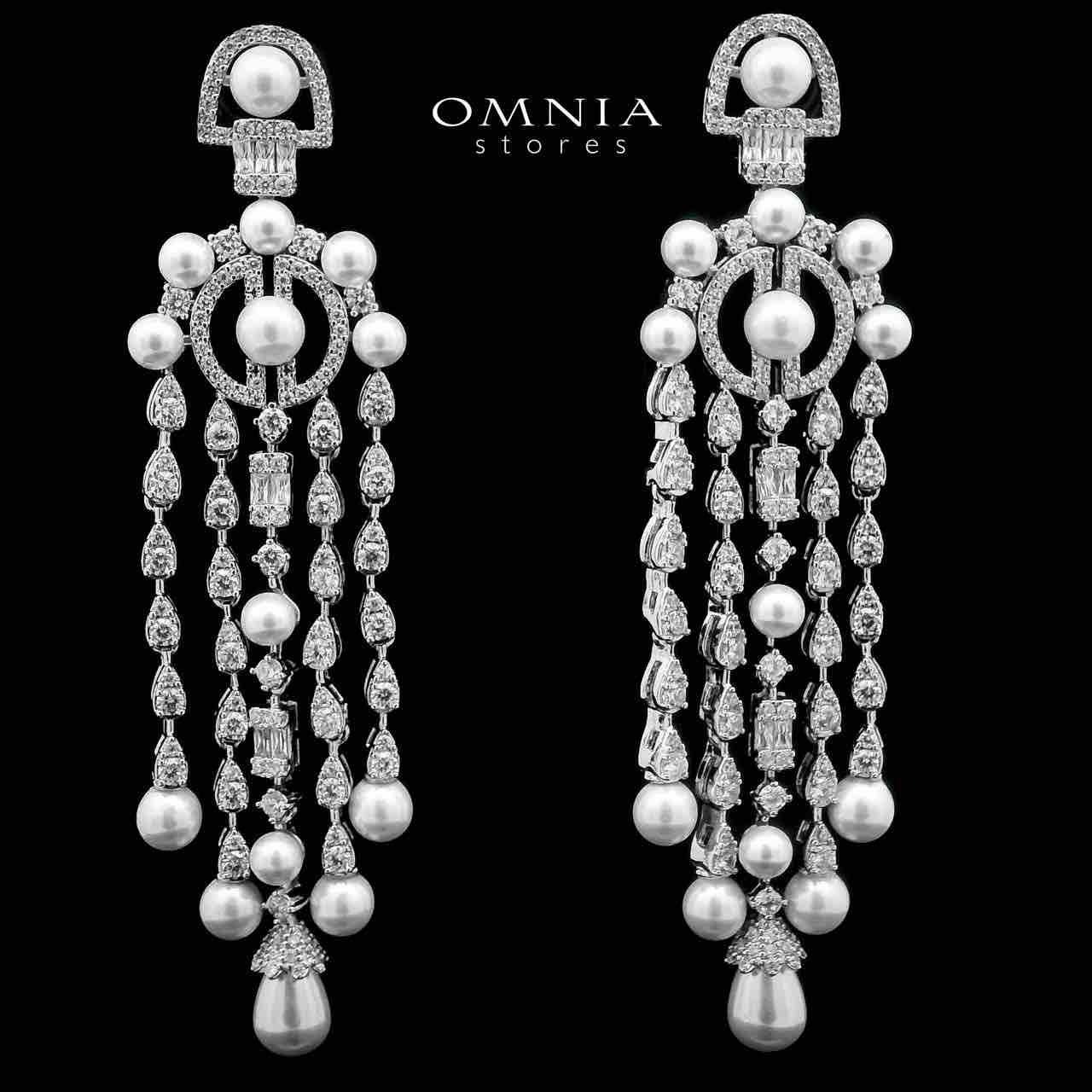 Omnia afaf White Pearl Bridal Long chain Set Accessories High Quality Zircon Stone In Rhodium Plated