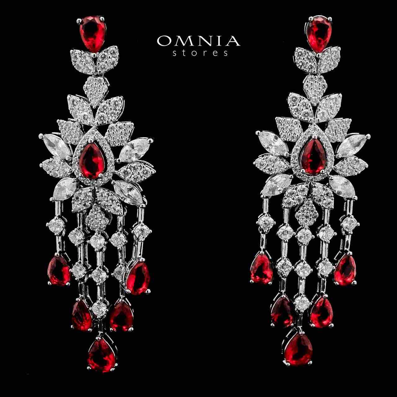 Azadeh Red Bridal Long chain Set Accessories High Quality Zircon Stone In Rhodium Plated - OMNIASTORES UAE