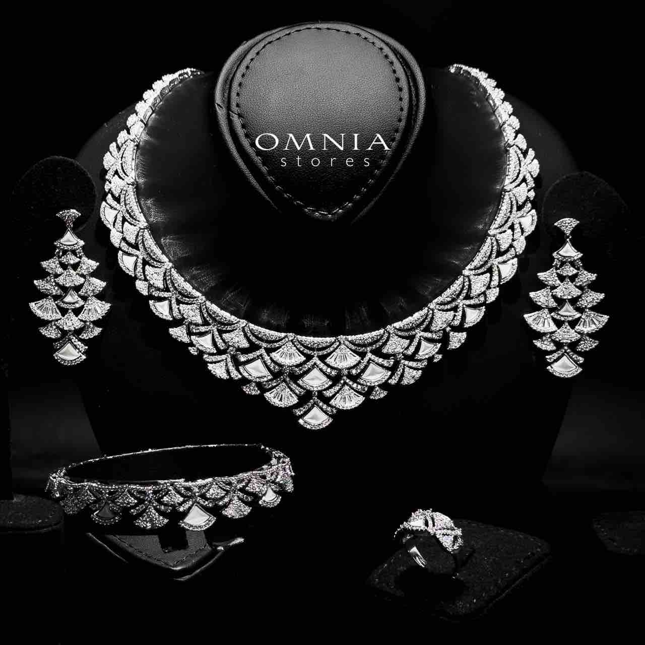 Omnia Bita White Bridal Full Set in High Quality Zircon Stone in Rhodium Plated - OMNIASTORES KSA