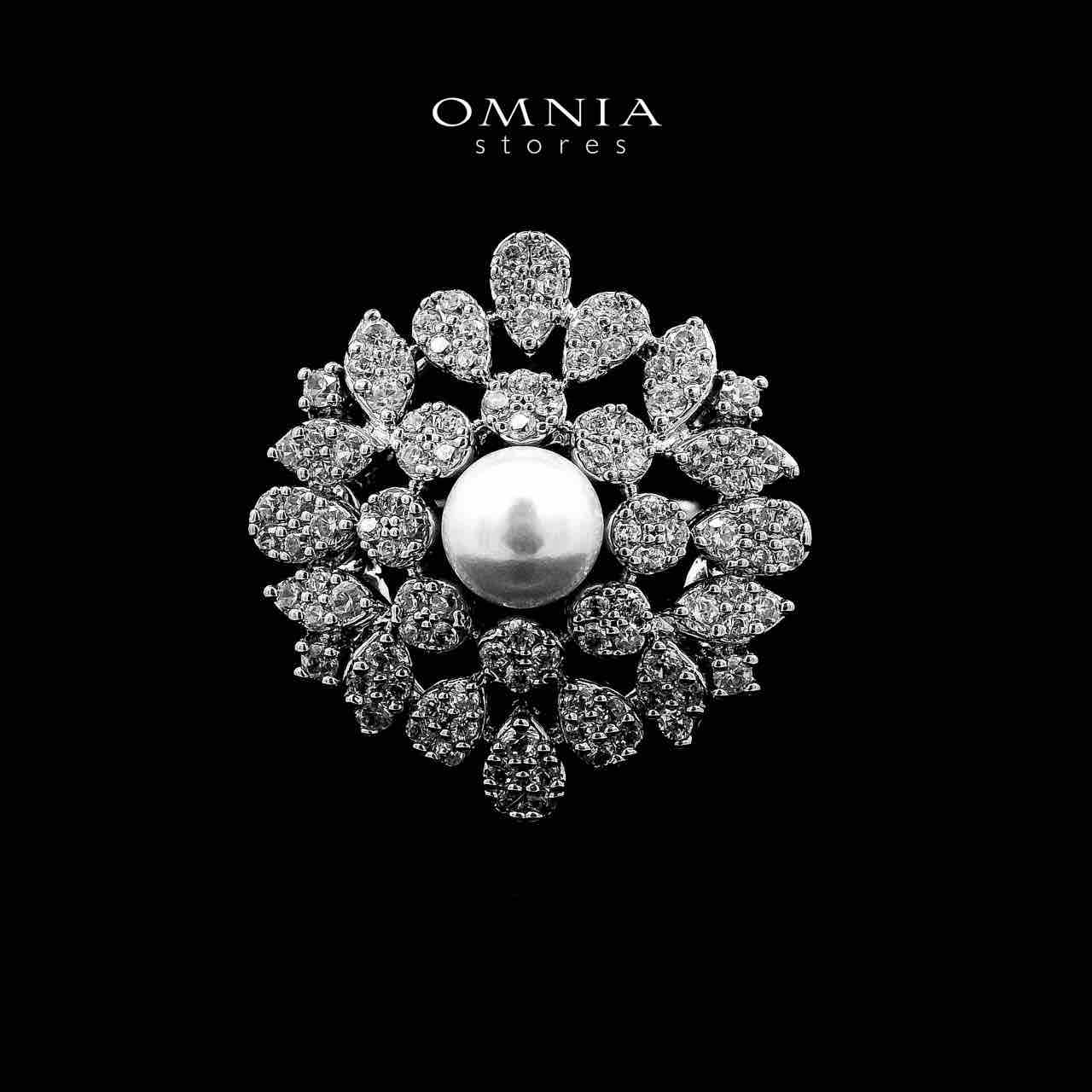Omnia Delaram White Long Chain Pearl Full Set in High Quality Zircon Stone in Rhodium Plated