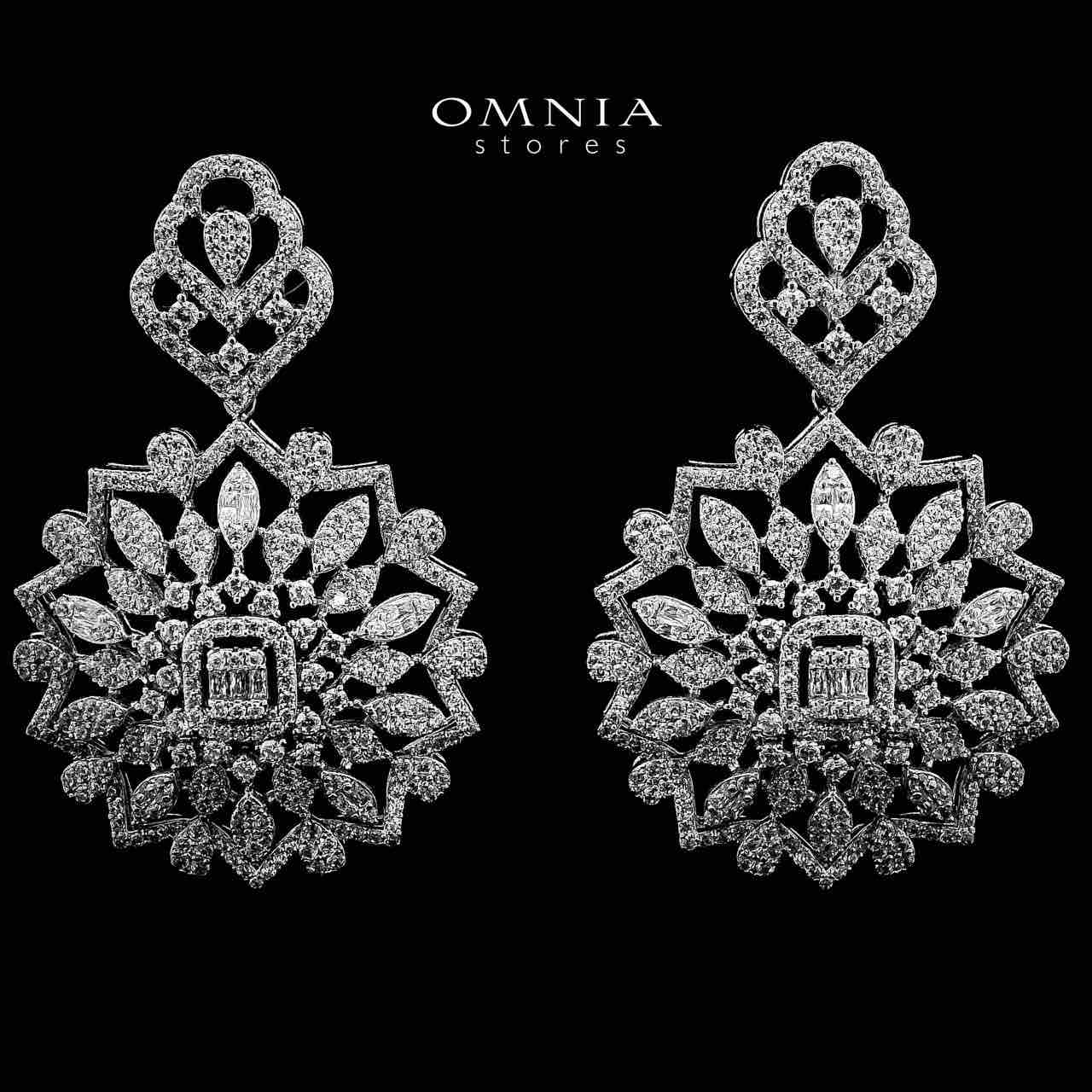 Omnia Delnaz White Long Chain Full Set in High Quality Zircon Stone in Rhodium Plated