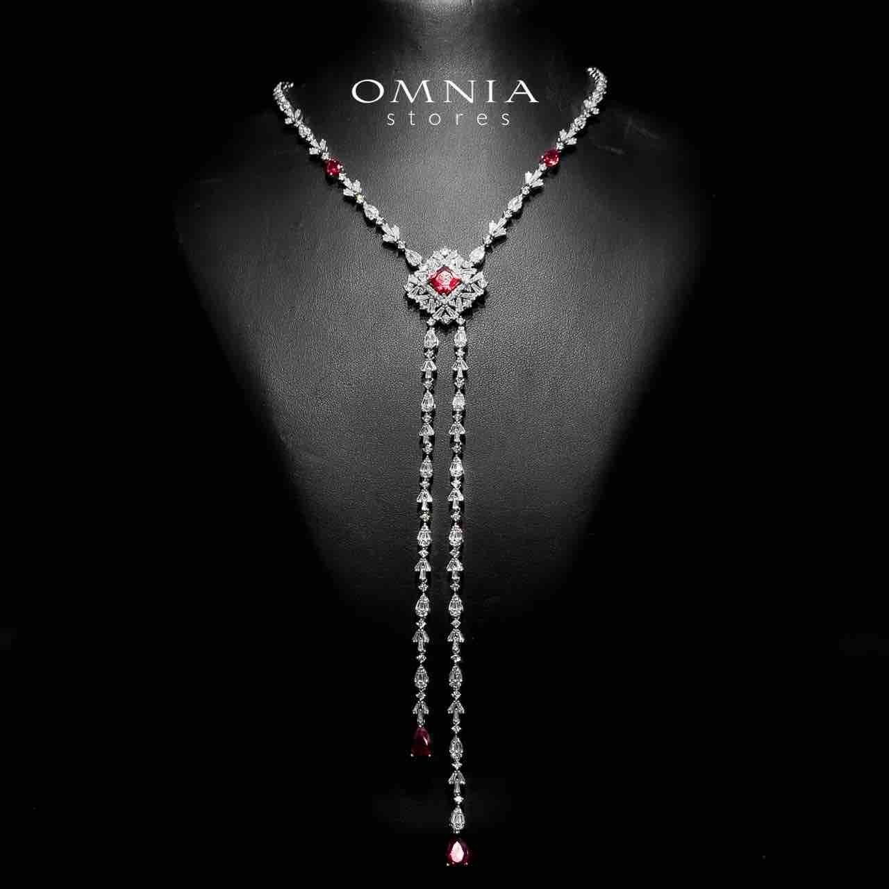 Omnia Donya Red Long Chain Full Set in High Quality Zircon Stone in Rhodium Plated - OMNIASTORES UAE