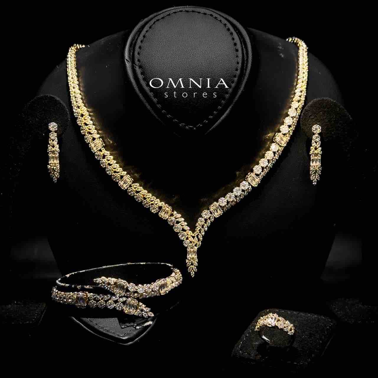 Omnia Elham Gold Plated Bridal Full Set in High Quality Zircon Stone in Rhodium Plated - OMNIASTORES UAE