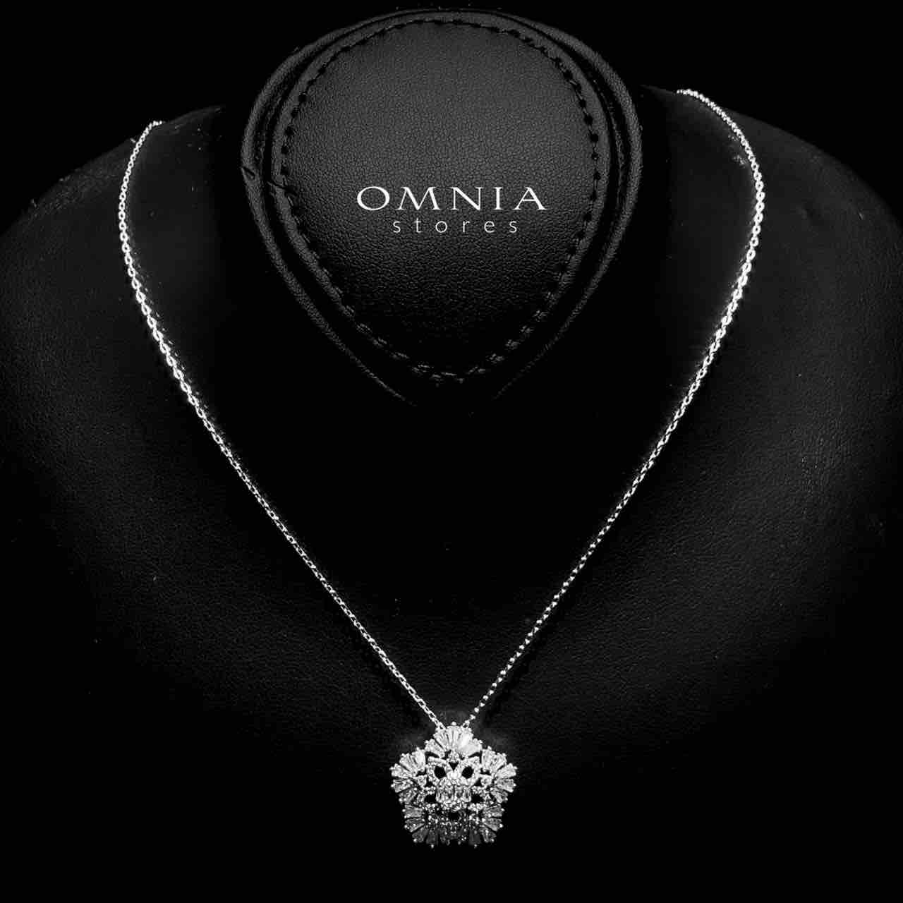 Omnia Farahnaz Silver Necklace, Earrings & Ring Set in High Quality Zircon Stone in Rhodium Plated - OMNIASTORES UAE