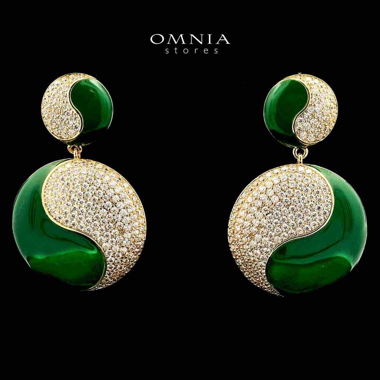 Golnaz Green Gold Plated Earrings in High Quality Zircon Stone in Rhodium Plated - OMNIASTORES UAE