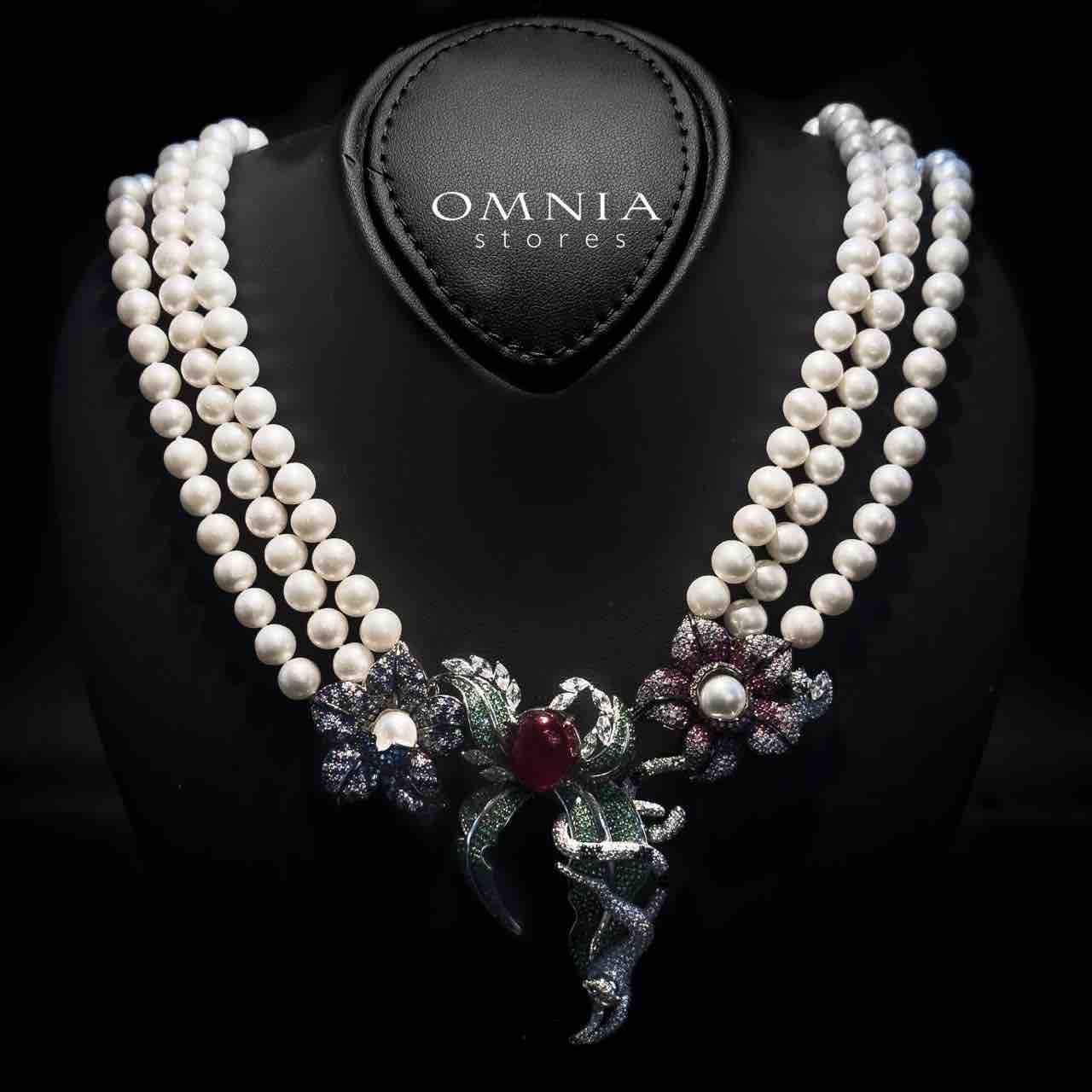 Omnia Nahla Fresh Real Water Pearl Necklace 925 Silver High Quality Simulated Diamonds - OMNIASTORES UAE