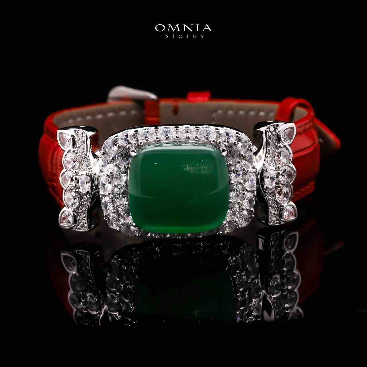Omnia Nafiseh Red Genuine Leather Belt Bracelet In 925 Silver High Quality Lab Grown Stones - OMNIASTORES UAE