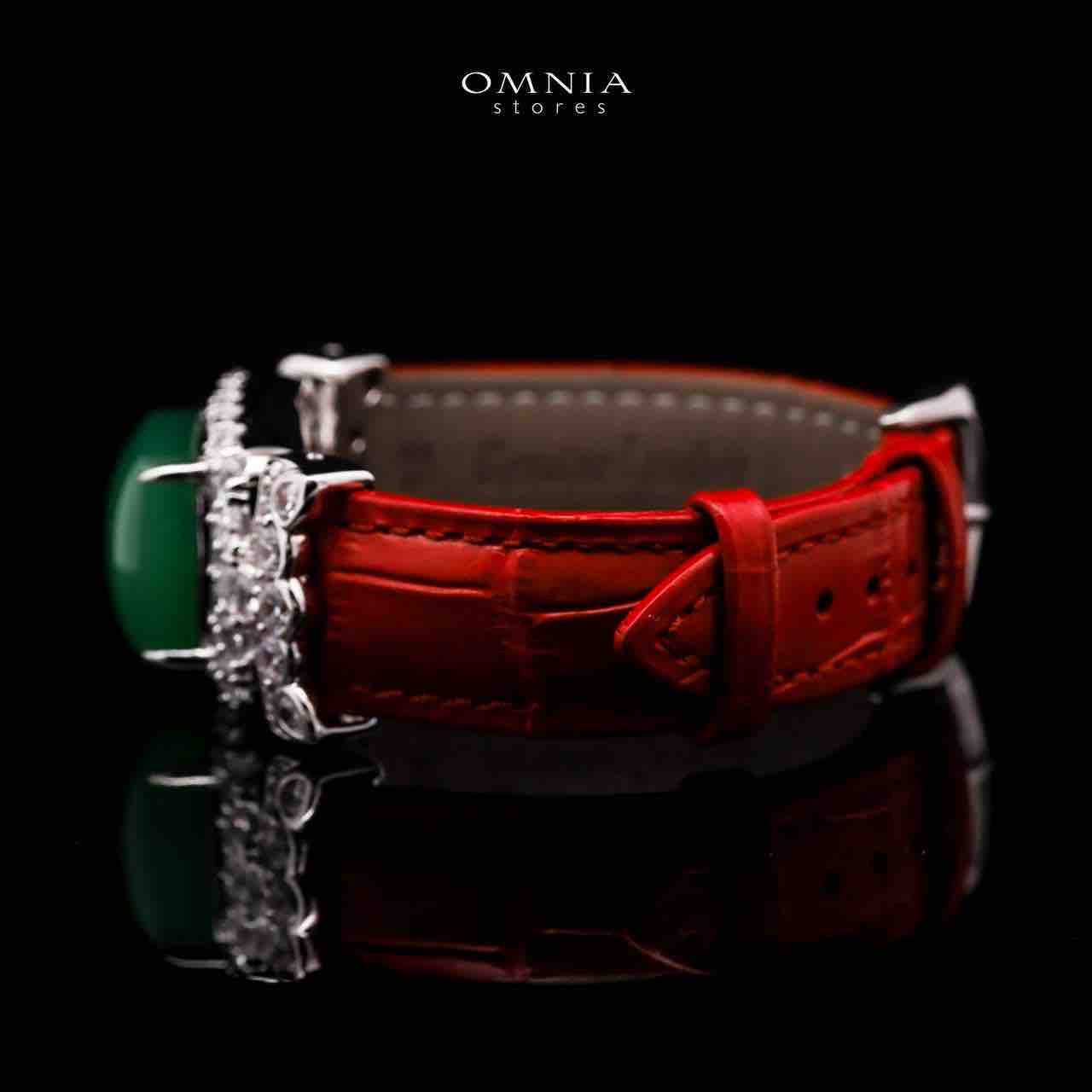 Omnia Nafiseh Red Genuine Leather Belt Bracelet In 925 Silver High Quality Lab Grown Stones - OMNIASTORES UAE