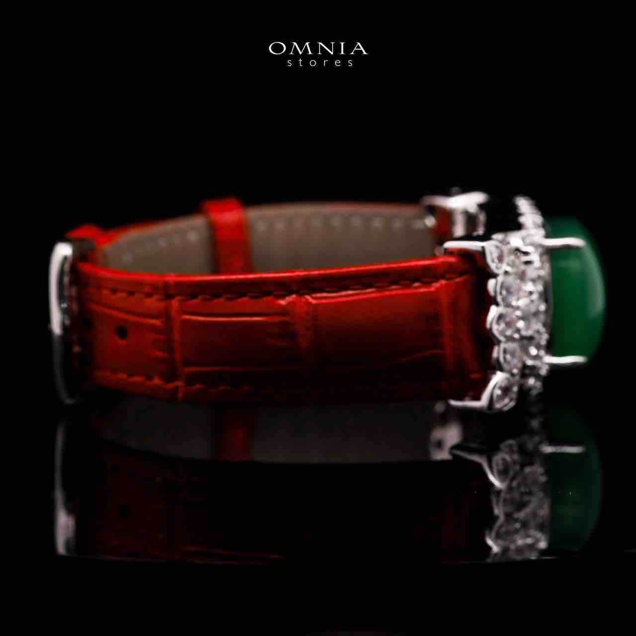 Omnia Nafiseh Red Genuine Leather Belt Bracelet In 925 Silver High Quality Lab Grown Stones - OMNIASTORES UAE