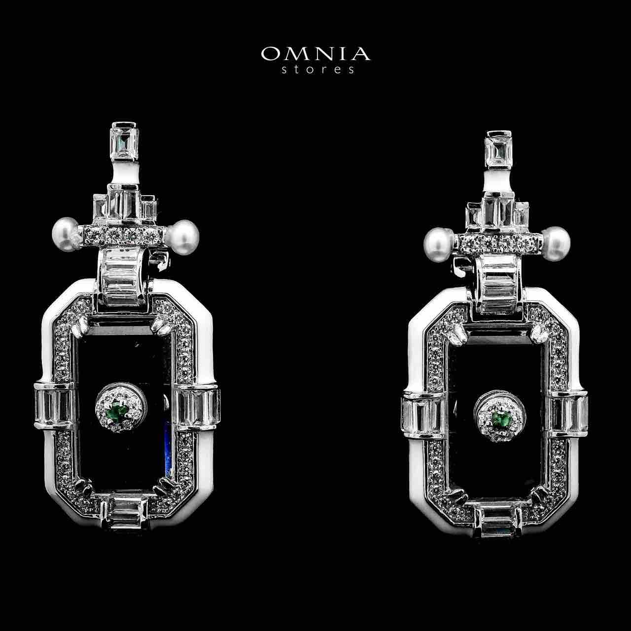 Omnia Parvaneh Fresh Real Water Pearl Long Chain Necklace & Drop Pearl Earrings in 925 Silver with High-Quality Simulated Diamonds
