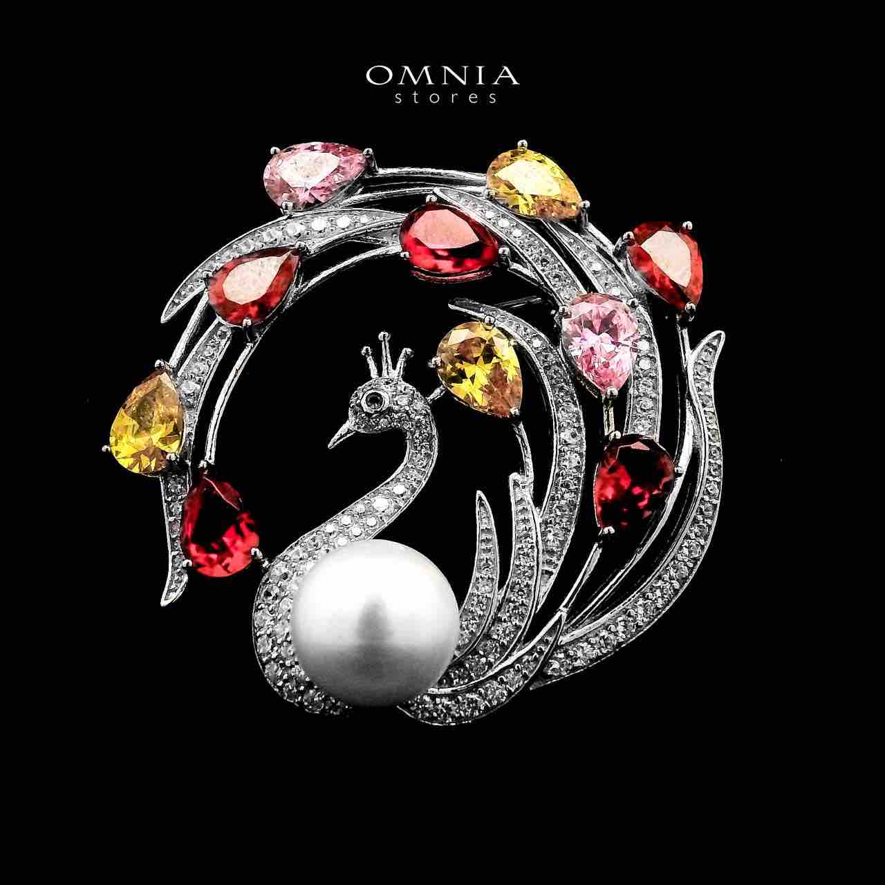 Omnia Shahed Bird Design Multi Color Silver Brooch in 925 Silver with High-Quality Simulated Diamonds - OMNIASTORES UAE