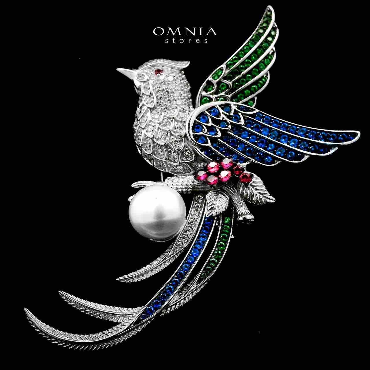 Omnia Batoul Fresh Real Water Pearl Multi Color Silver Brooch in 925 Silver In High Quality Simulated Diamonds - OMNIASTORES UAE