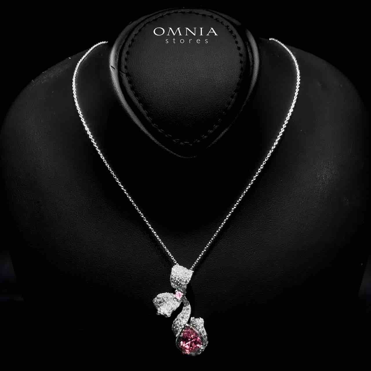 Omnia Pink Ribbon Necklace in 92.5 Silver with High Quality Simulated Diamonds